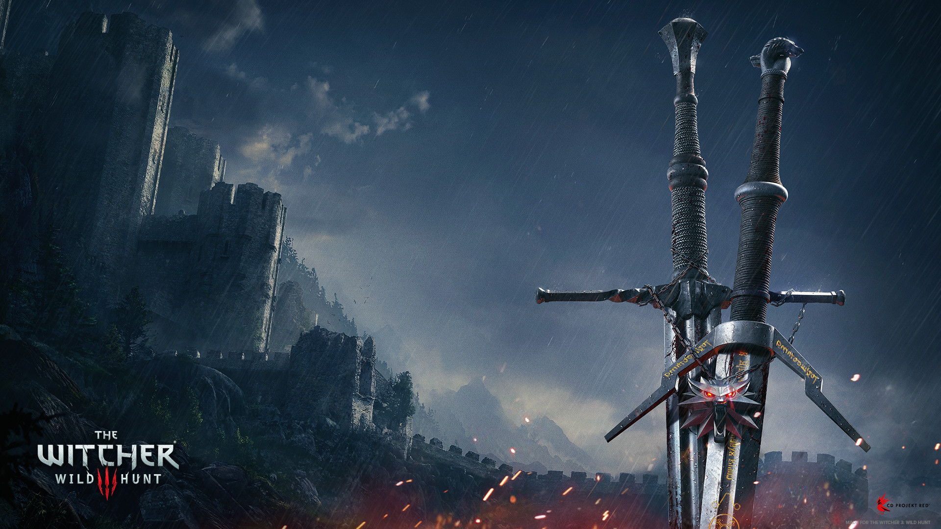 The Witcher 3: Wild Hunt, Spade del witcher, Castello, Logo, Full HD, sfondo per portatile