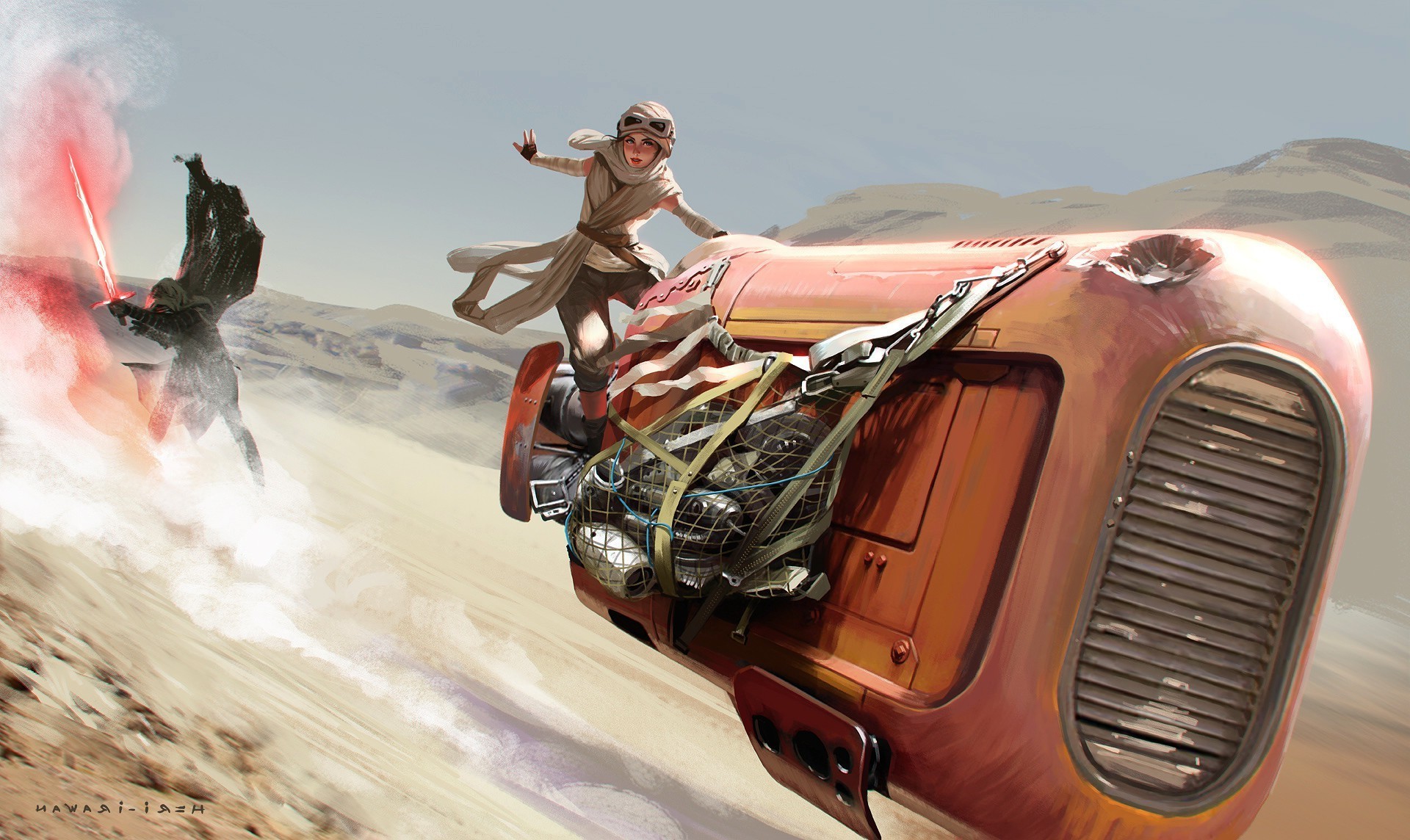 Rey, Speeder, Jakku, Deserto, Full HD, sfondo per PC e portatile