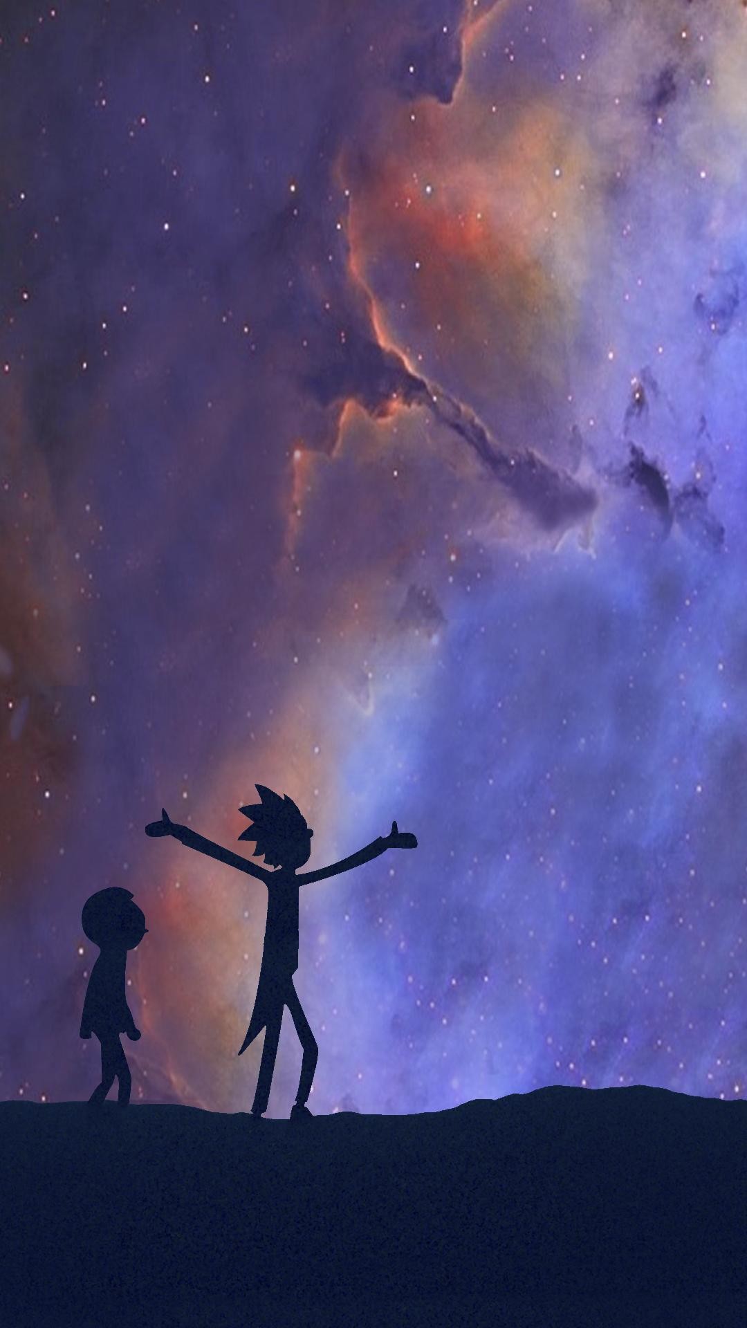 Rick Sanchez, Morty Smith, Silhouette, Nebulosa, wallpaper per iPhone e Android