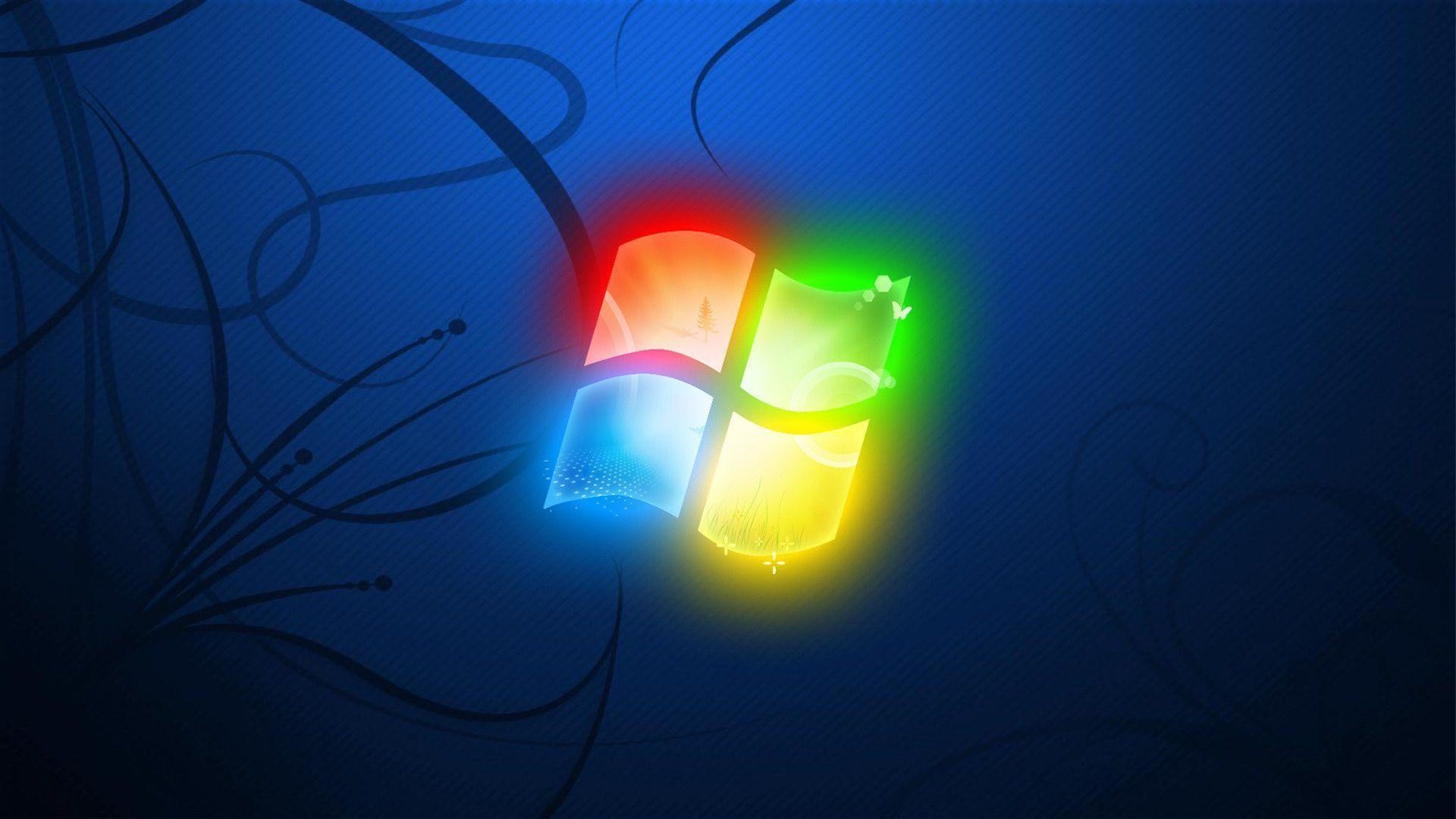 Windows 7, Logo luminoso, Blu, Full HD, sfondo desktop