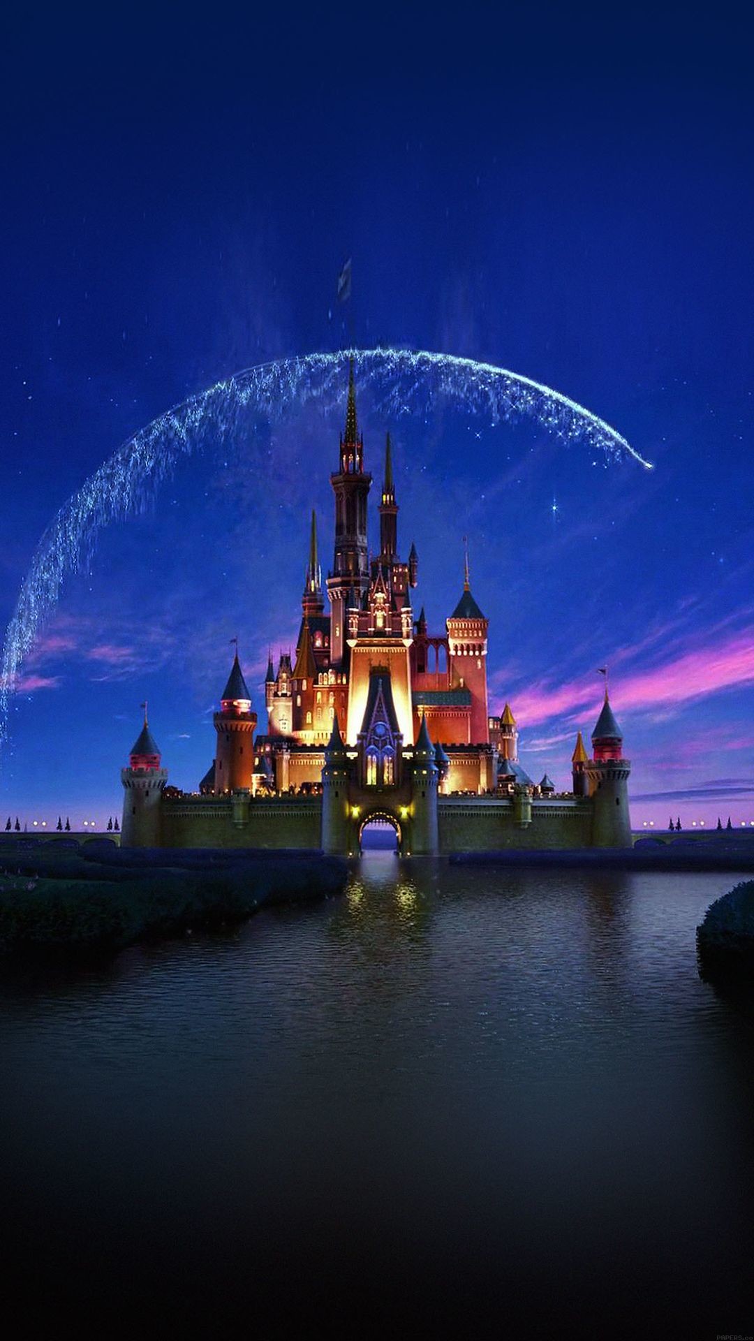 Castello Disney, Disney, Notte, Lago, sfondo iPhone 5S Full HD