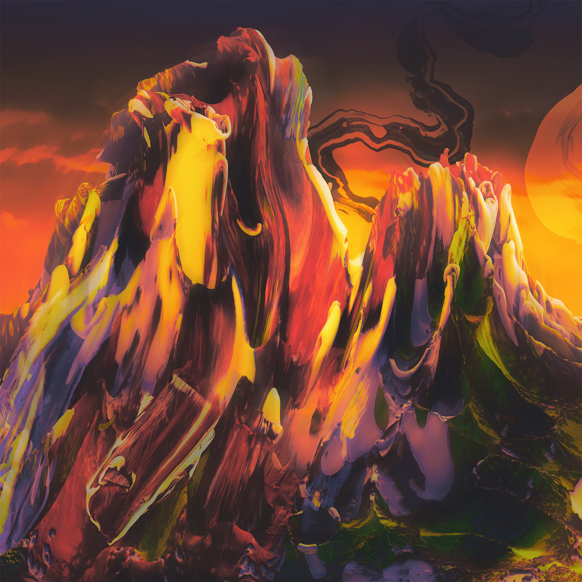 Montagna, Pittura, Arte astratta, Arancione, Full HD, sfondo per iPad e tablet