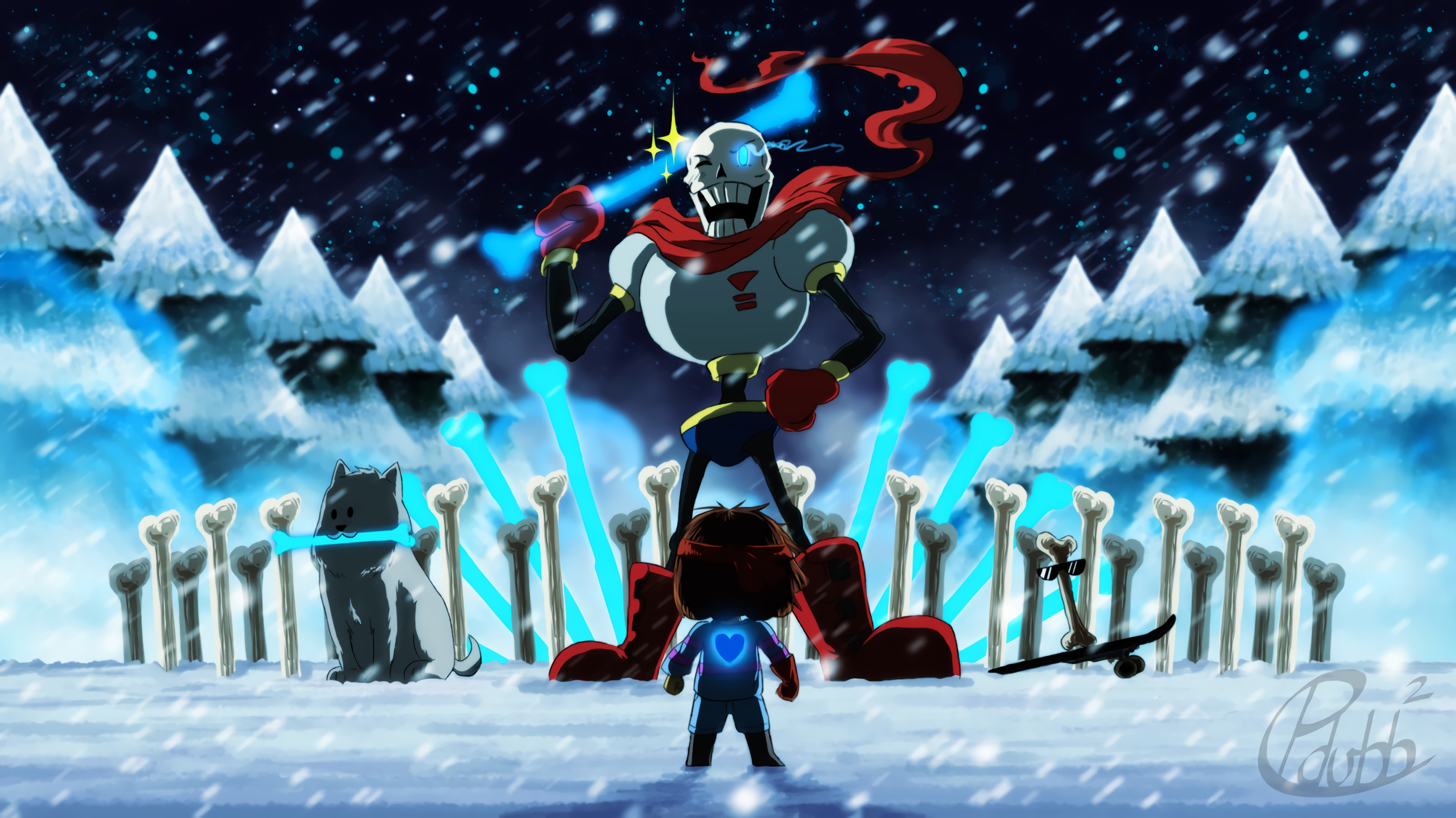 Papyrus, Frisk, Undertale, Neve, Ossa, 2K, sfondo per PC