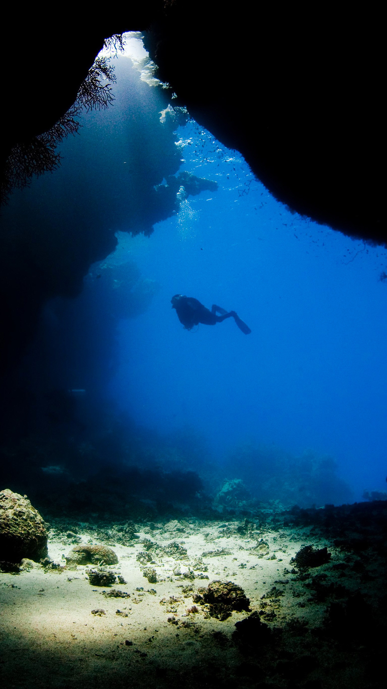 Grotta sottomarina, Sub, Sott'acqua, Blu, Full HD, sfondo iPhone 5S
