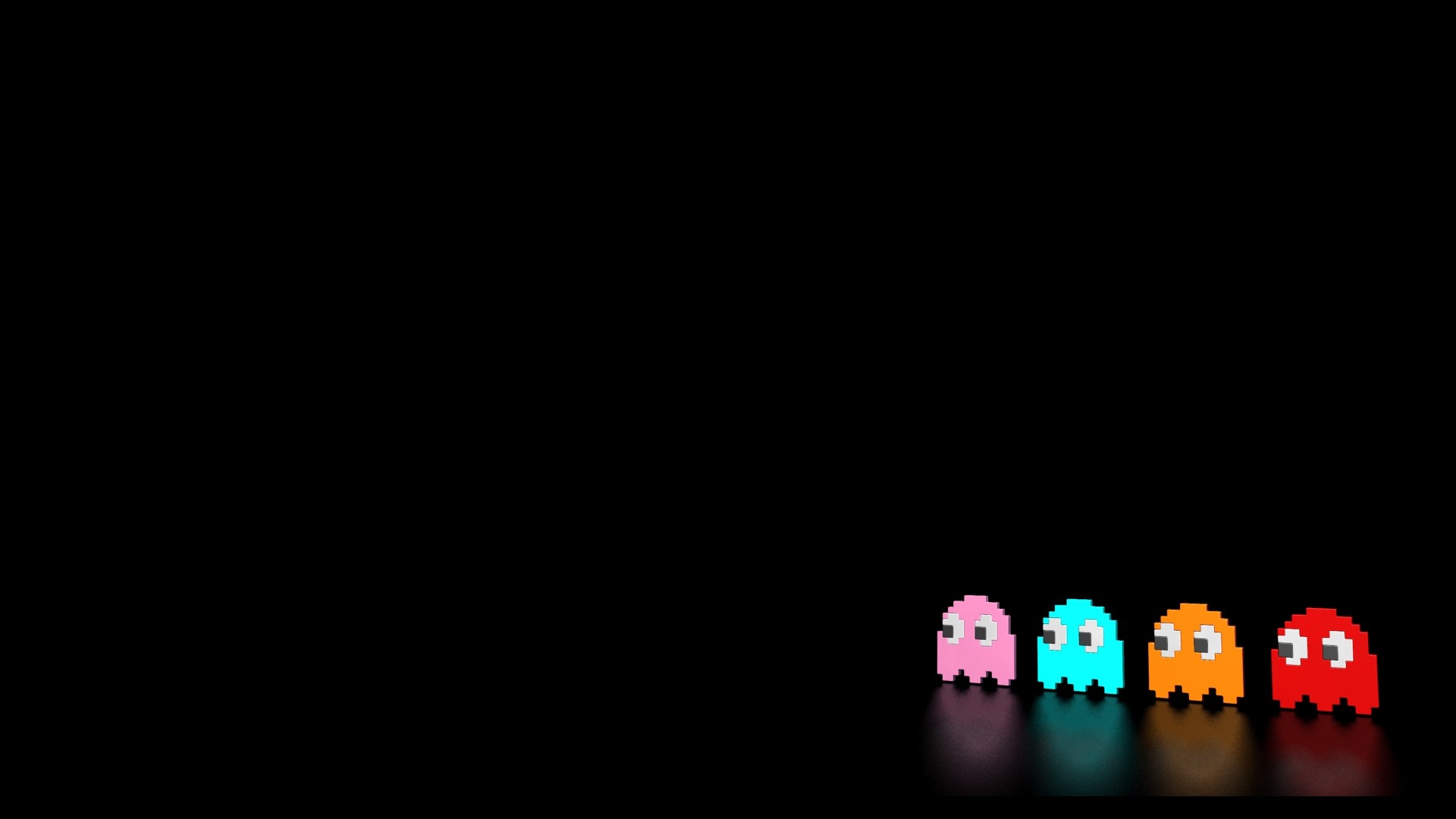 Pac-Man, Fantasmi, Blinky, Pinky, Inky, Clyde, Sfondo nero, 1920x1080, wallpaper desktop