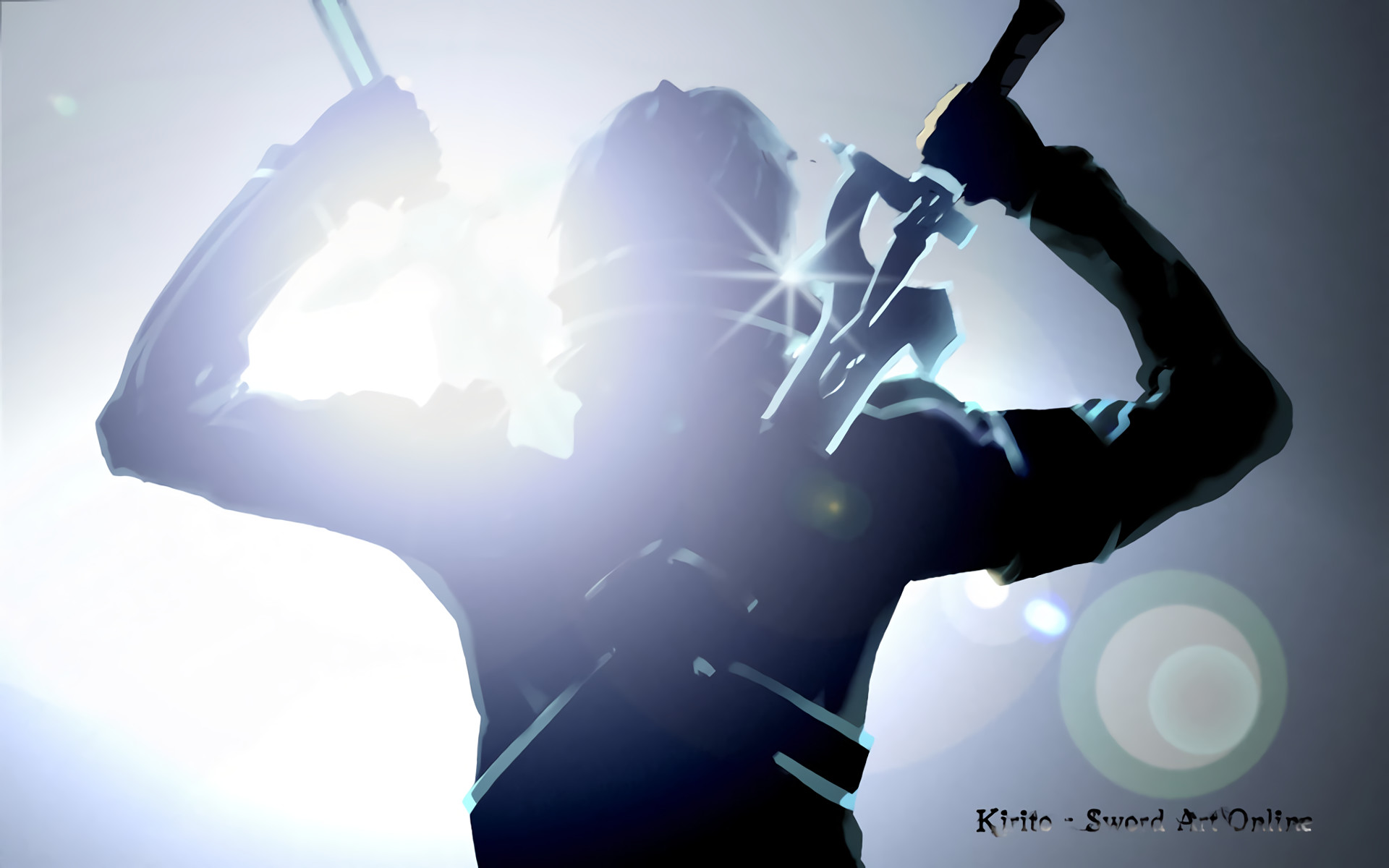 Kirito, Sword Art Online, Silhouette, Doppia spada, Controluce, 1920x1200, immagine di sfondo
