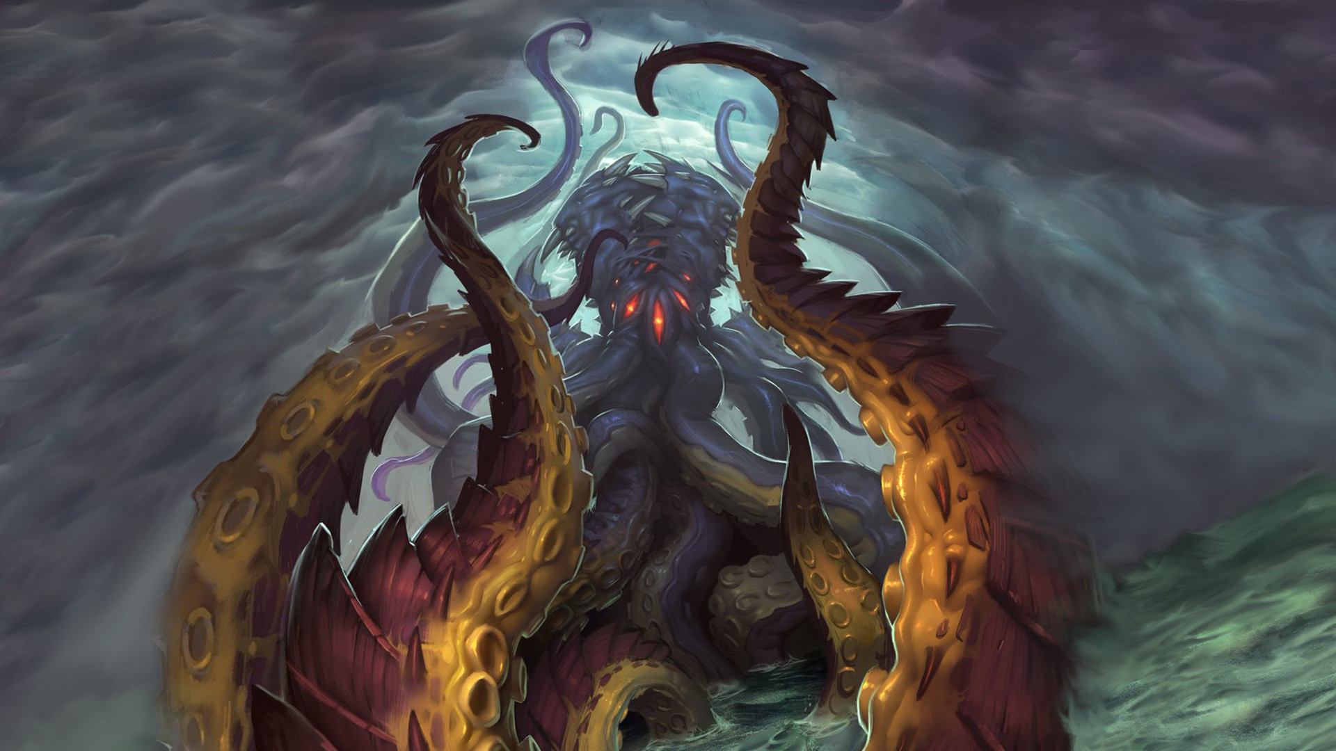 Hearthstone, Tentacoli, Dio Antico, Tempesta, 1920x1080, sfondo per PC