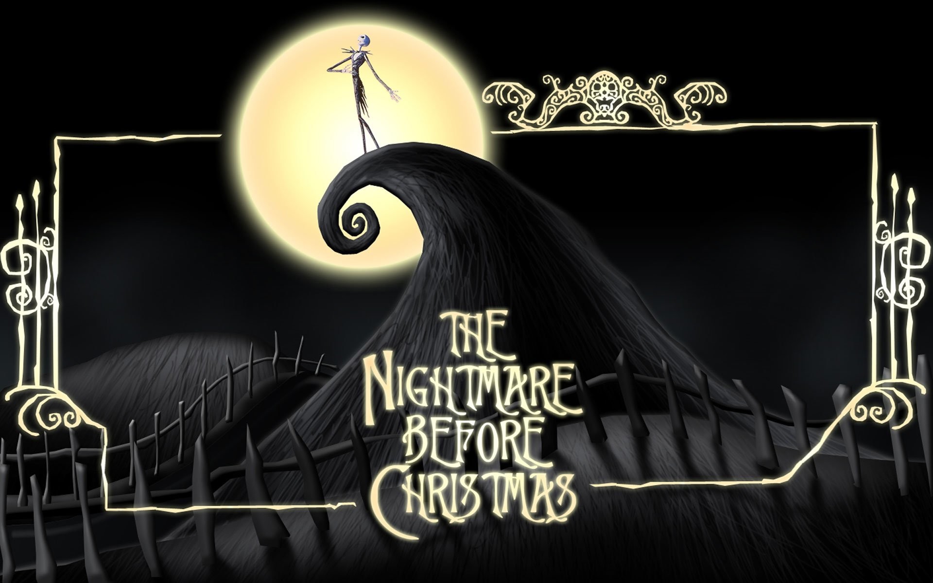 Jack Skeletron, Collina a spirale, Nightmare Before Christmas, Luna piena, Logo, sfondo desktop