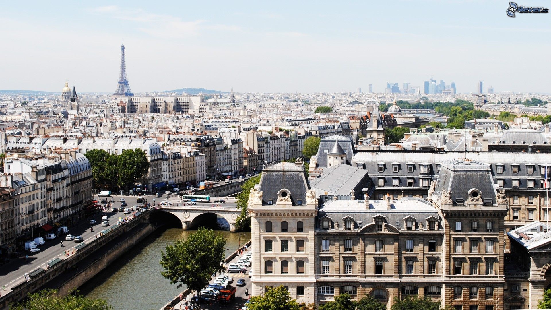 Senna, Torre Eiffel, La Défense, Parigi, Panorama, Full HD, sfondo per portatile