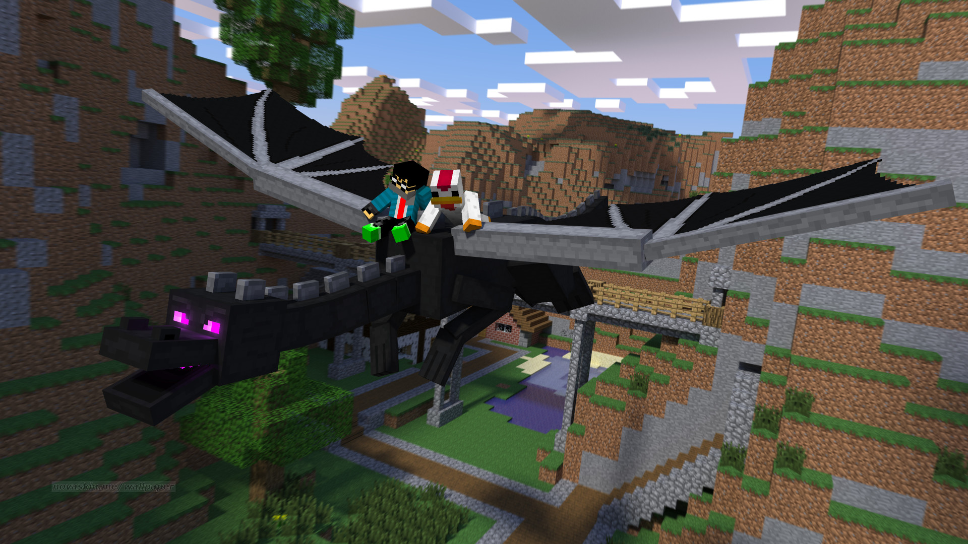 Minecraft, Ender Dragon, Novaskin, Volo, 16:9 Full HD, sfondo widescreen