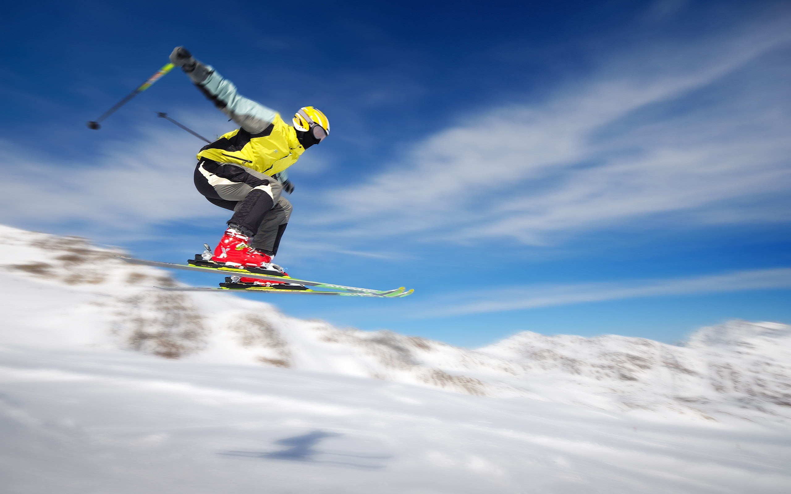 Sci freestyle, Salto, Neve, Cielo azzurro, 2K, sfondo per portatile