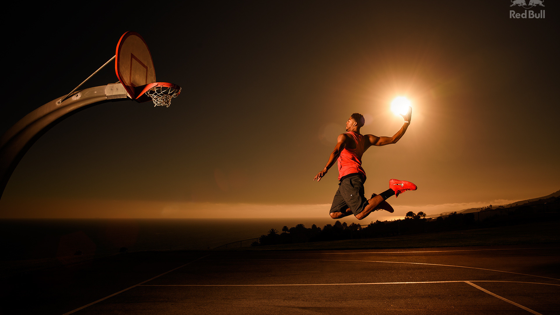 Red Bull, Schiacciata, Canestro, Tramonto, Full HD, sfondo per portatile