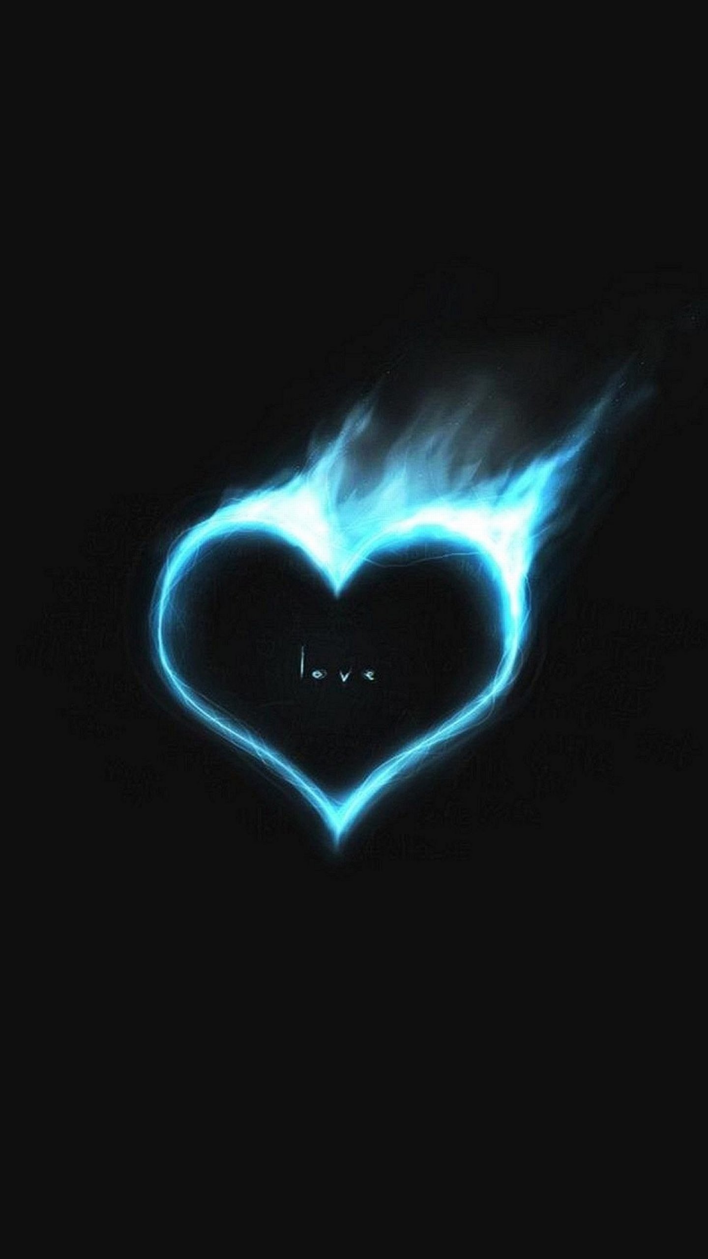 Cuore, Fiamma azzurra, Amore, Sfondo nero, schermata Home iPhone 7