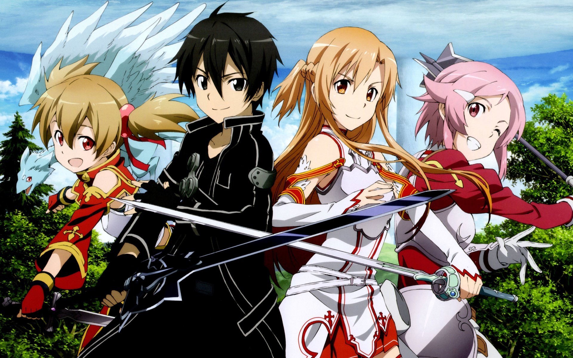 Kirito, Asuna, Silica, Lisbeth, Sword Art Online, Spade, 1920x1200, sfondo MacBook Pro