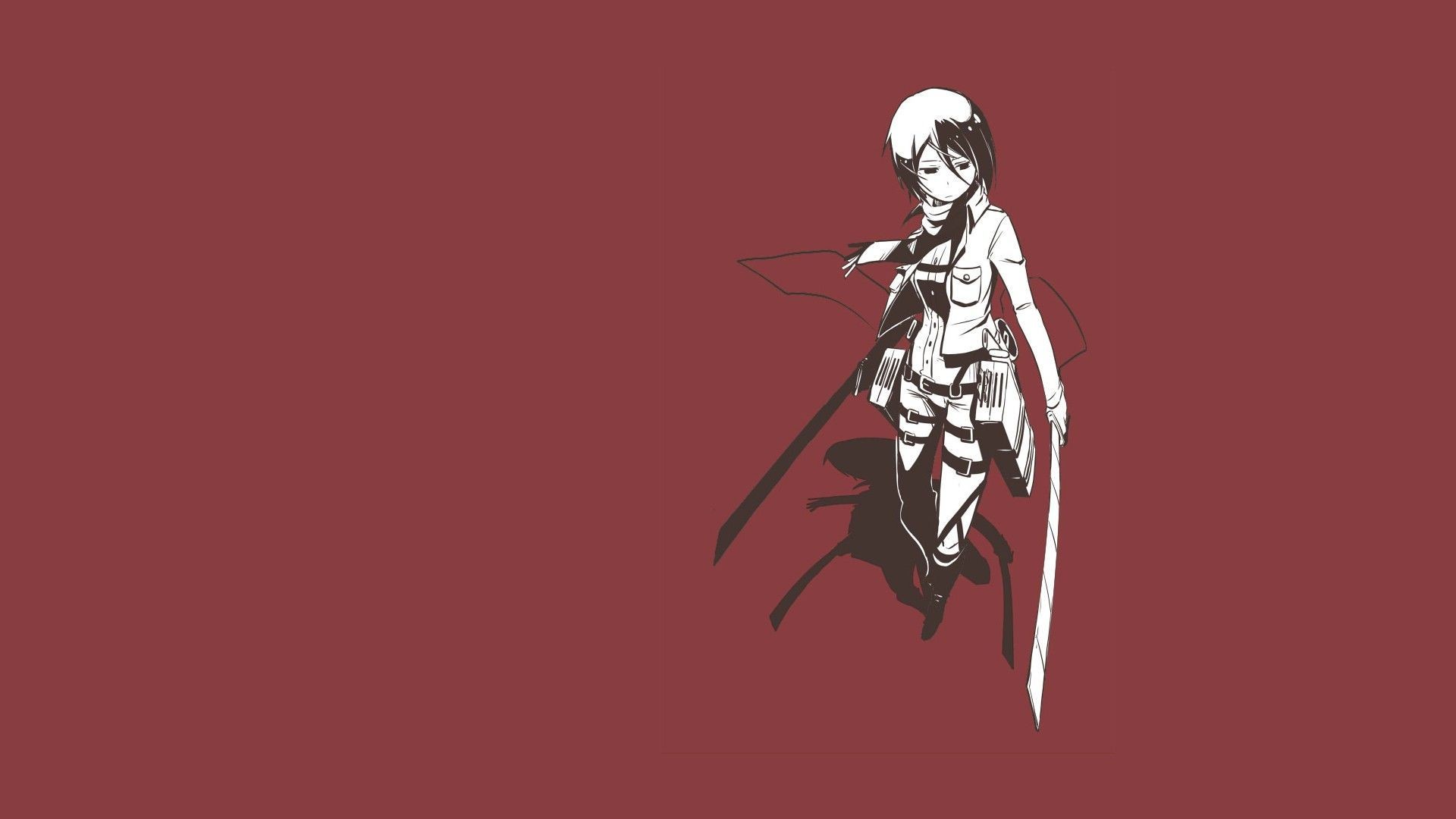 Mikasa Ackerman, L'attacco dei giganti, Sfondo rosso, Minimalismo, wallpaper per portatile