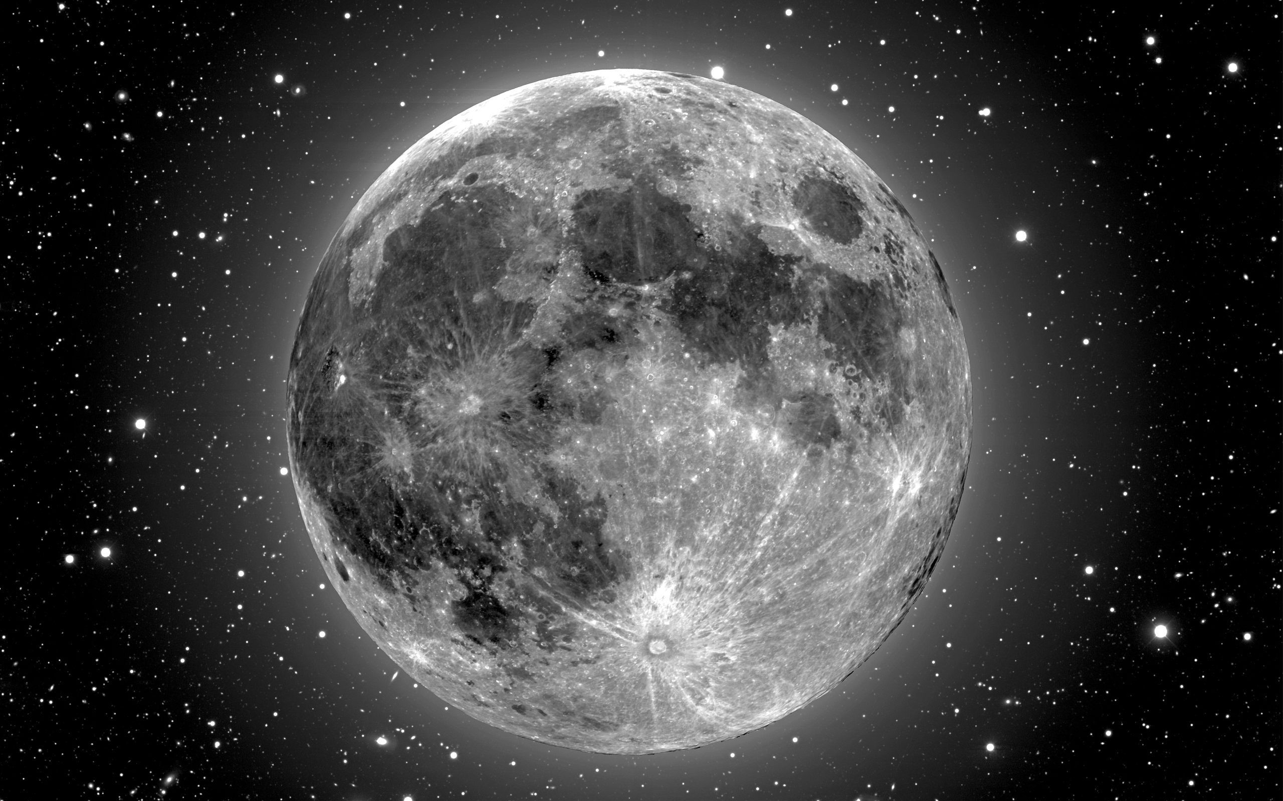Luna piena, Stelle, Bianco e nero, Crateri, 16:10 2K, wallpaper widescreen