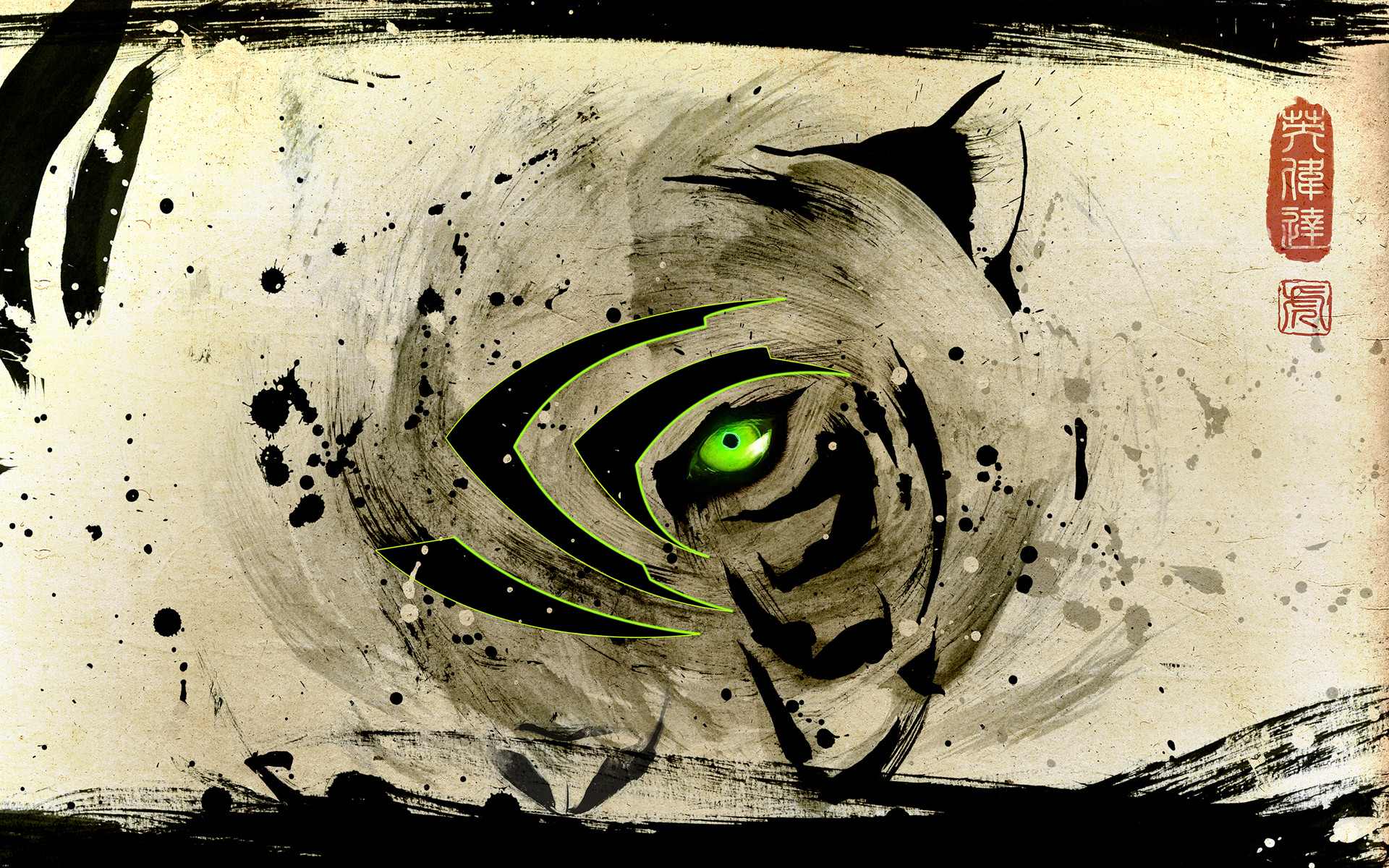Nvidia, Logo Nvidia, Inchiostro, Stile orientale, Schizzi, Full HD, sfondo desktop