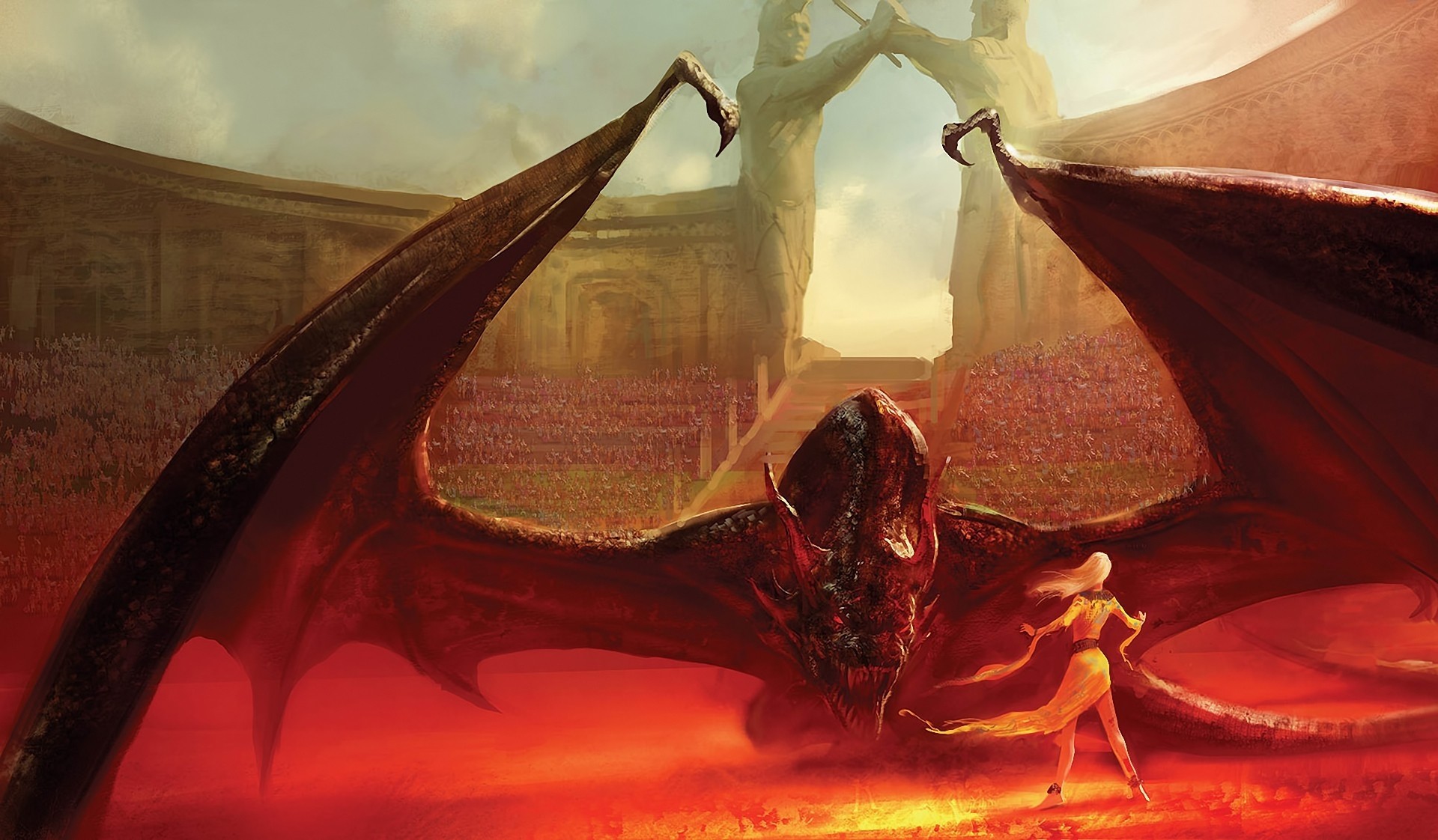Il Trono di Spade, Drogon, Daenerys Targaryen, Fossa di Daznak, Drago, Illustrazione, sfondo per PC
