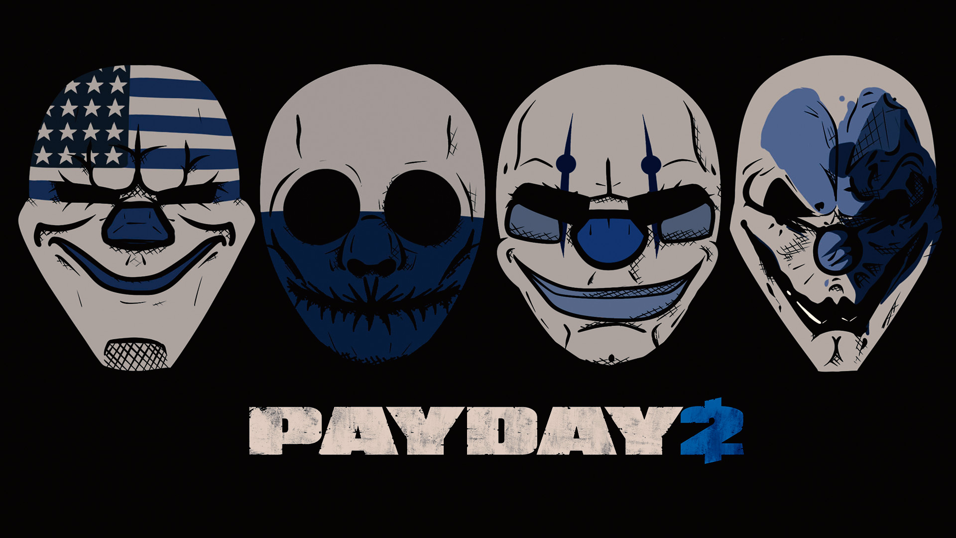 Maschere di Payday, Payday 2, Logo di Payday 2, Sfondo nero, Full HD, wallpaper per computer
