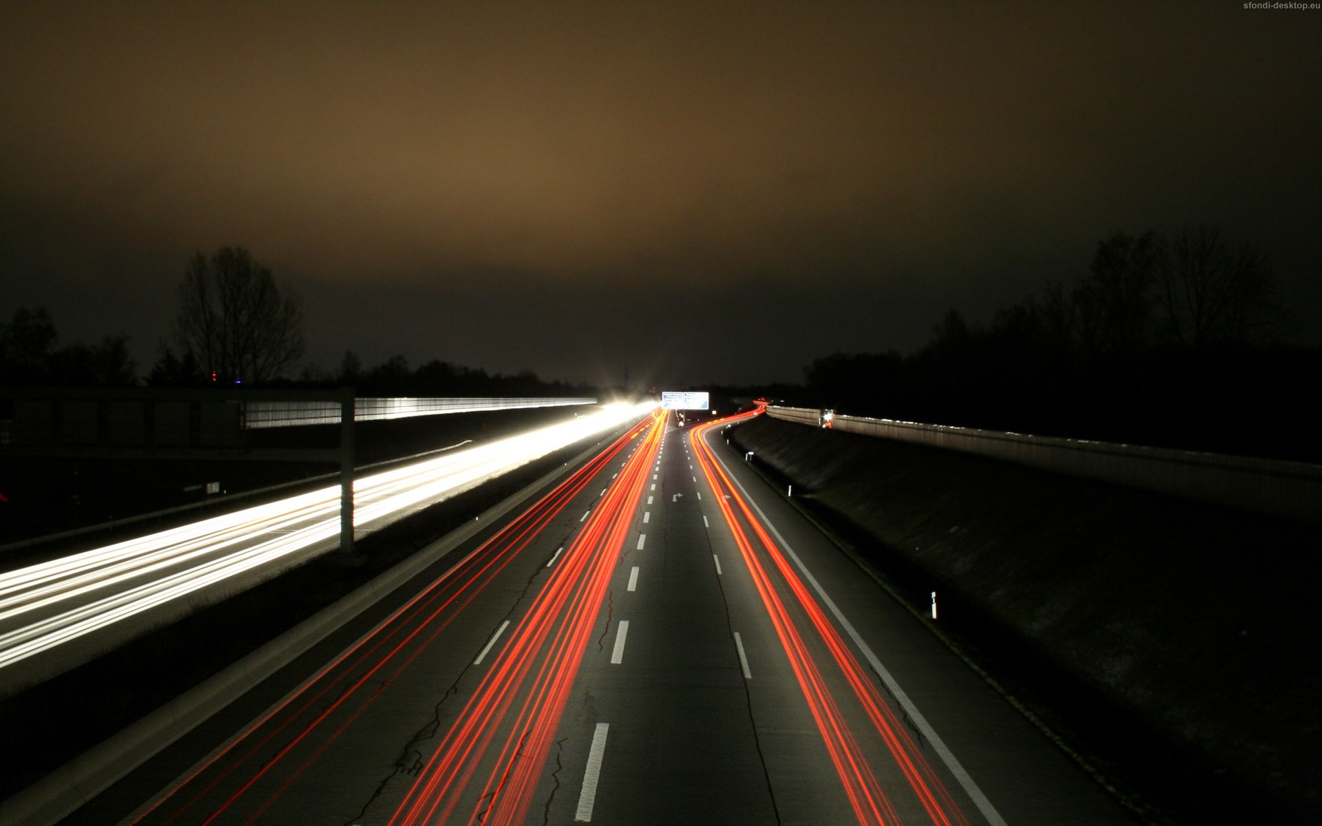 Autostrada, Scie luminose, Lunga esposizione, Notte, 1920x1200, wallpaper desktop
