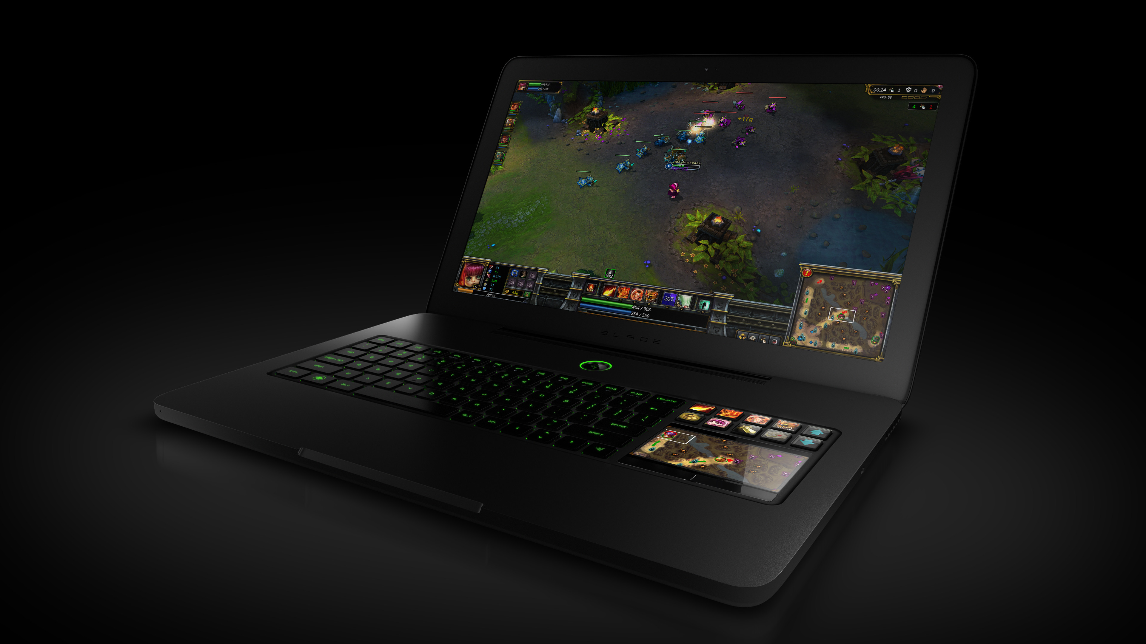 Razer Blade, Laptop da gaming, League of Legends, Sfondo nero, 4K, wallpaper desktop