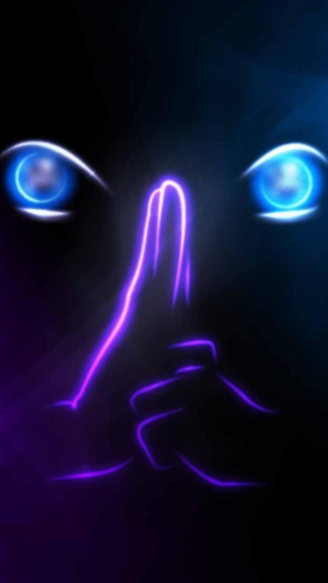 Volto al neon, Occhi luminosi, Sfondo nero, Arte digitale, 1080x1920, schermata di blocco iPhone