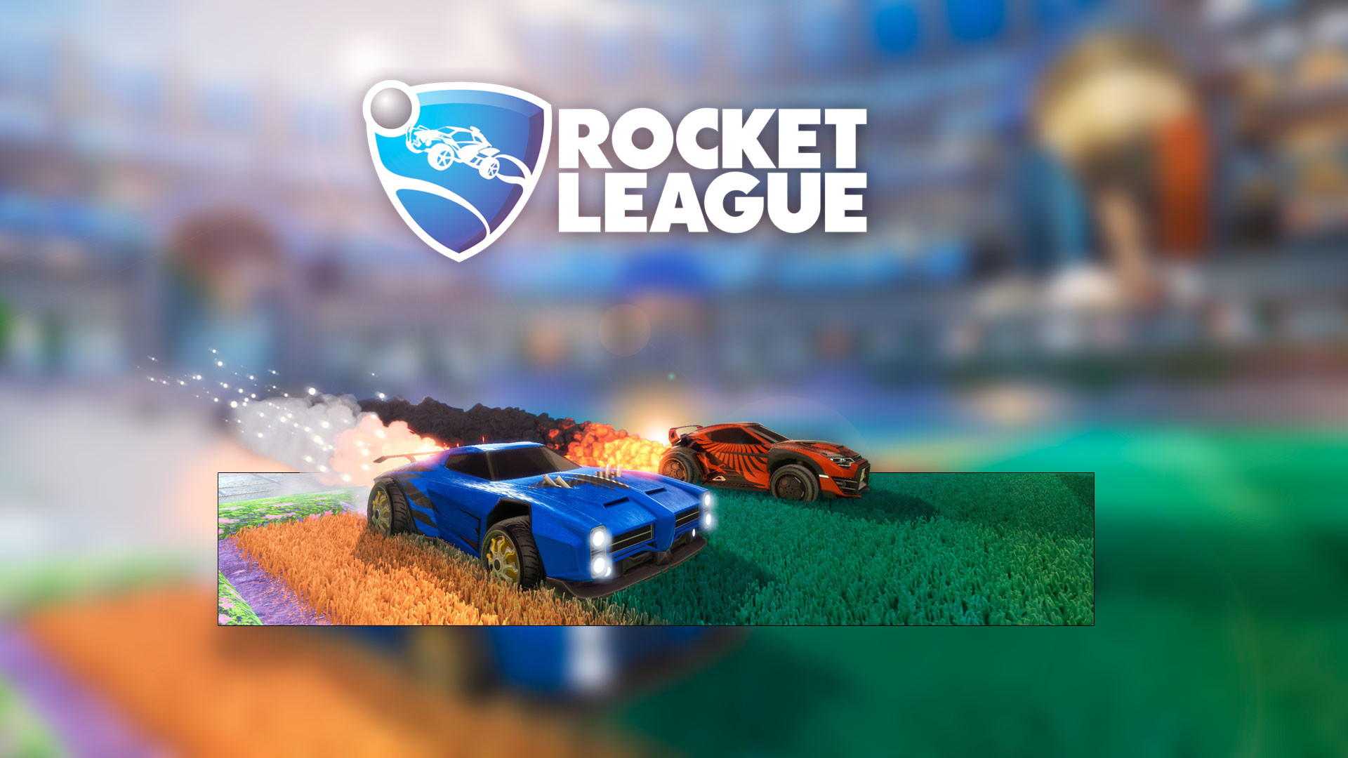 Rocket League, Logo, Auto blu, Sfocatura, 16:9 Full HD, sfondo widescreen