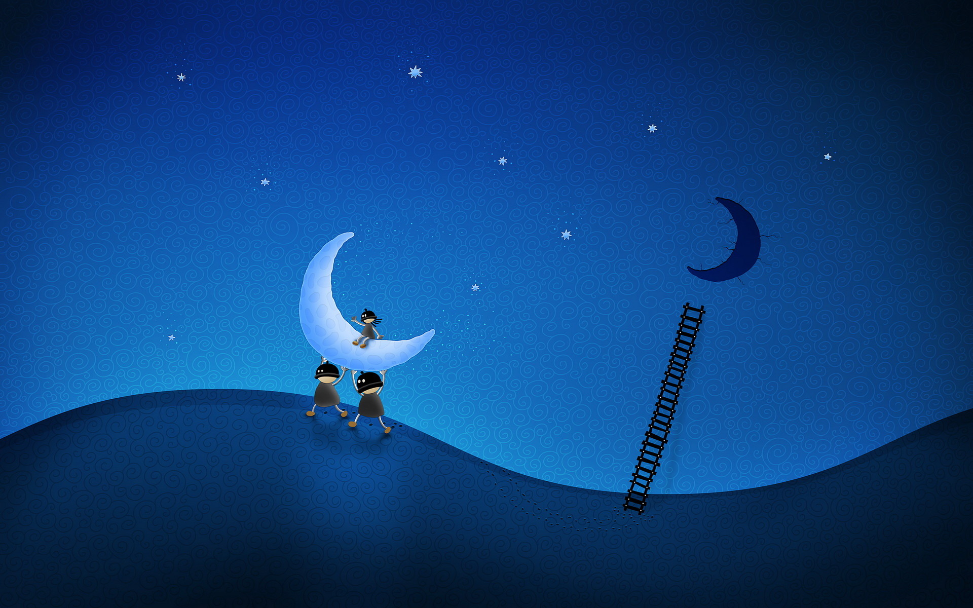 Luna, Bambini, Scala, Illustrazione, Blu, Full HD, sfondo Windows 11