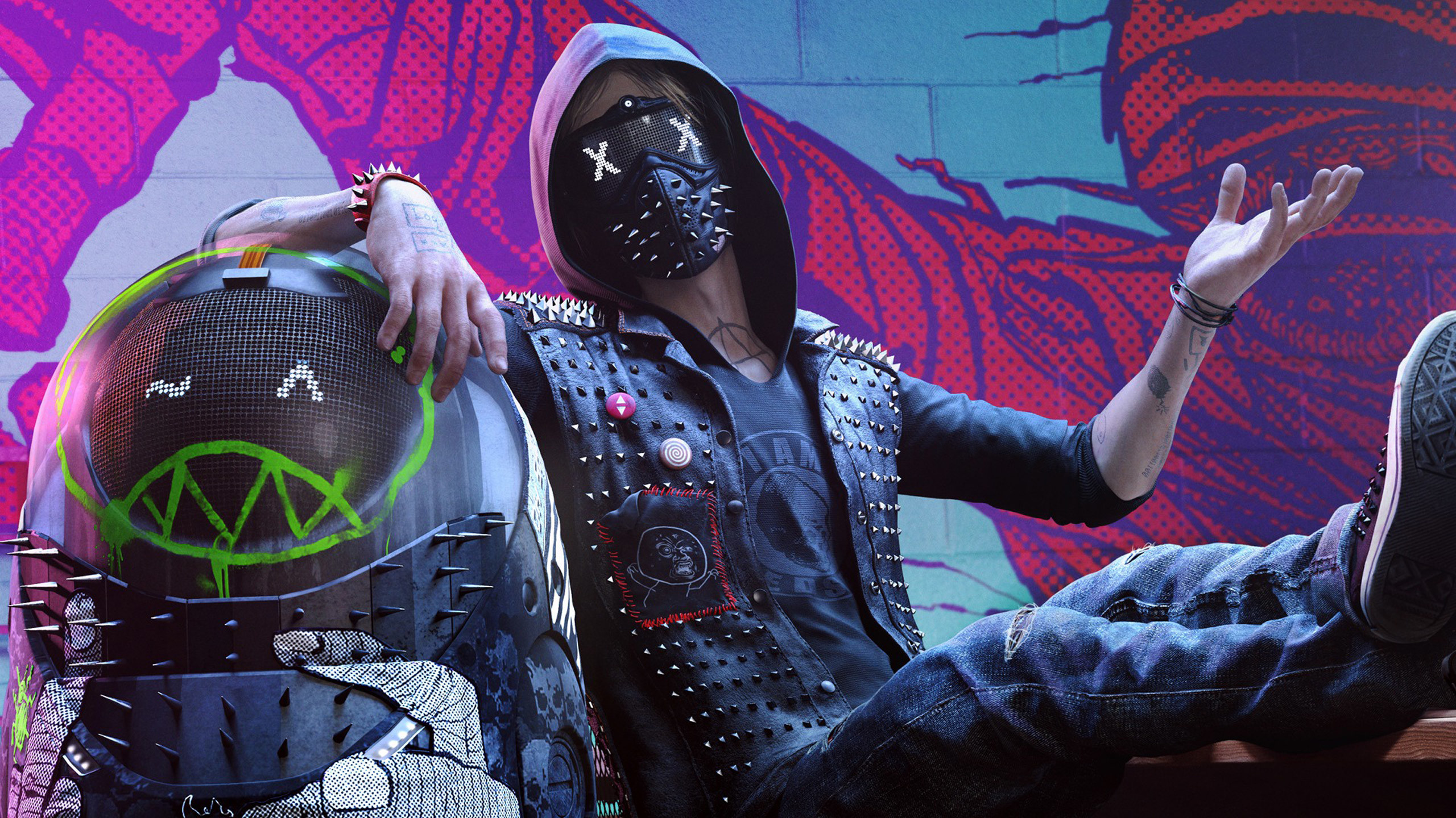 Wrench, Watch Dogs 2, Maschera, Graffiti, 2K, sfondo Windows 11