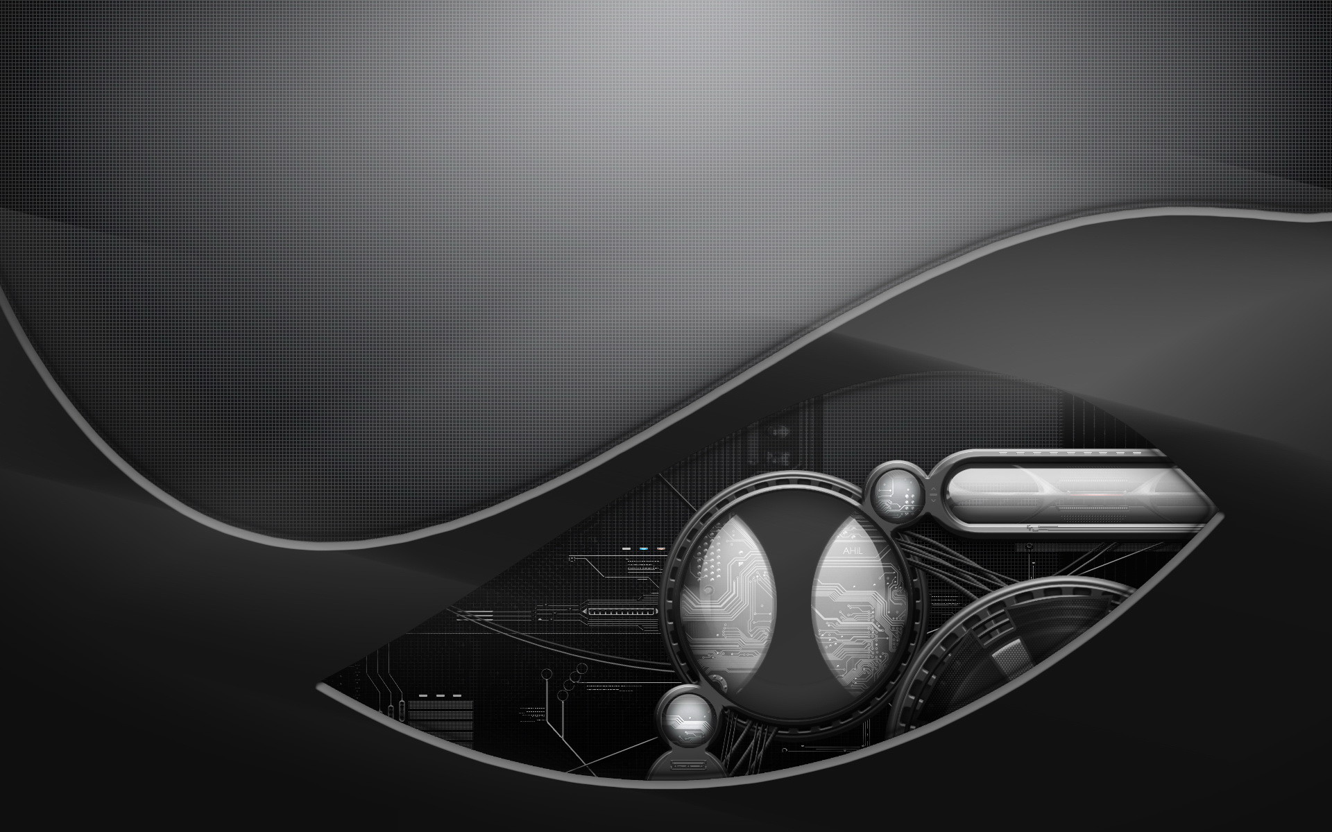 Astratto tecnologico, Bianco e nero, Design futuristico, Curve, Full HD, sfondo per portatile