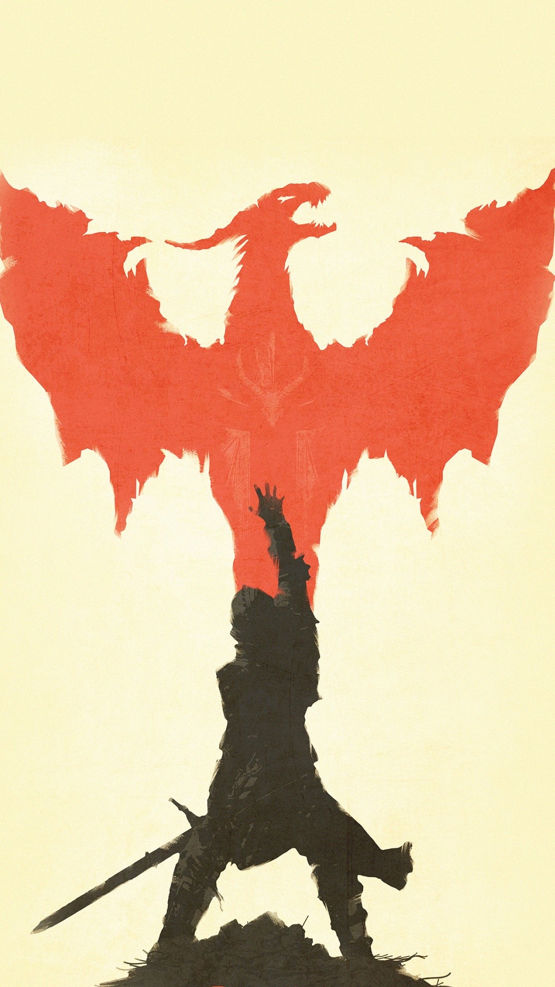 Dragon Age: Inquisition, Inquisitore, Silhouette, Drago rosso, Minimalismo, sfondo per iPhone