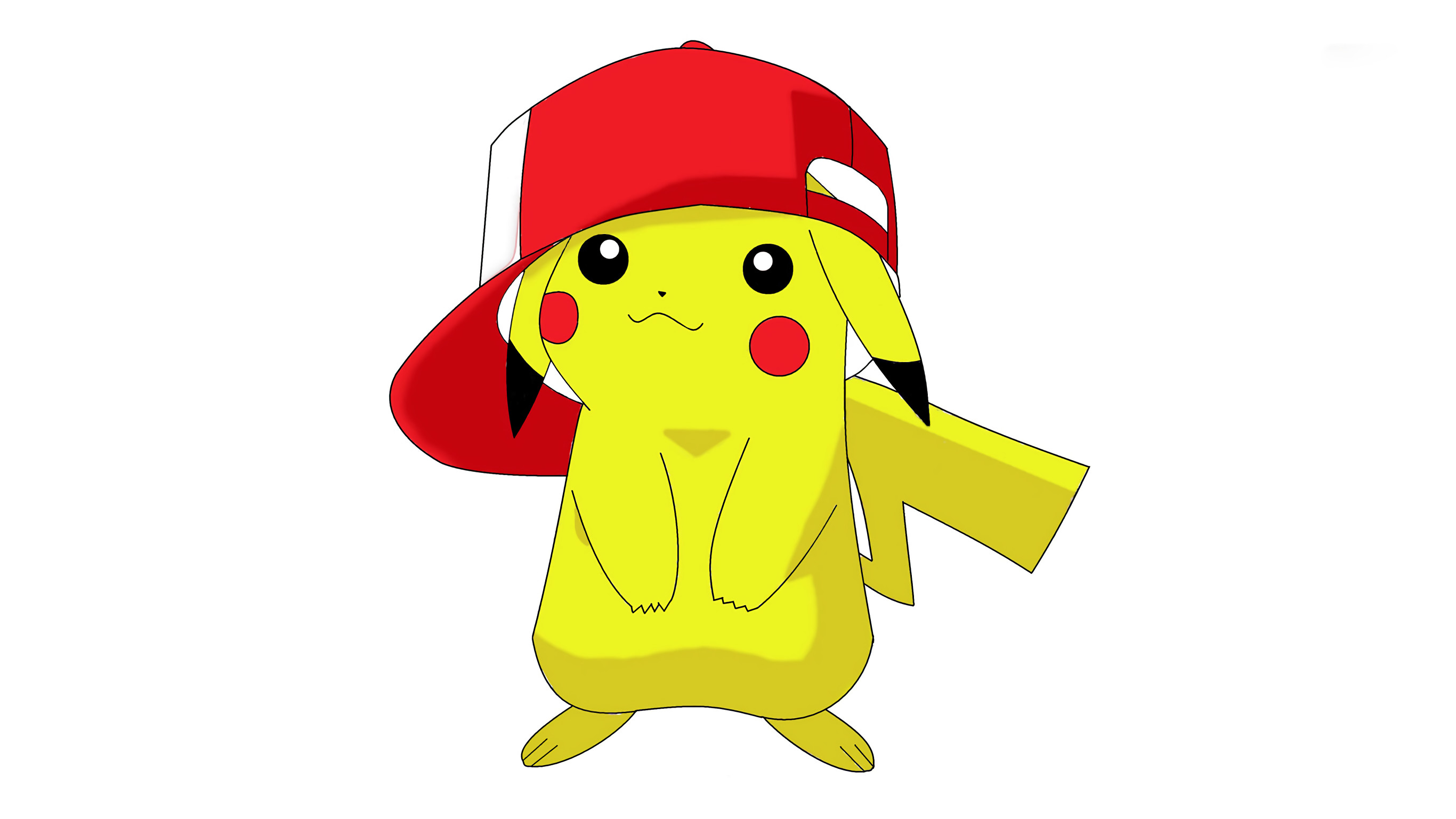 Pikachu, Pokémon, Cappello di Ash, Sfondo bianco, 2K, wallpaper per portatile