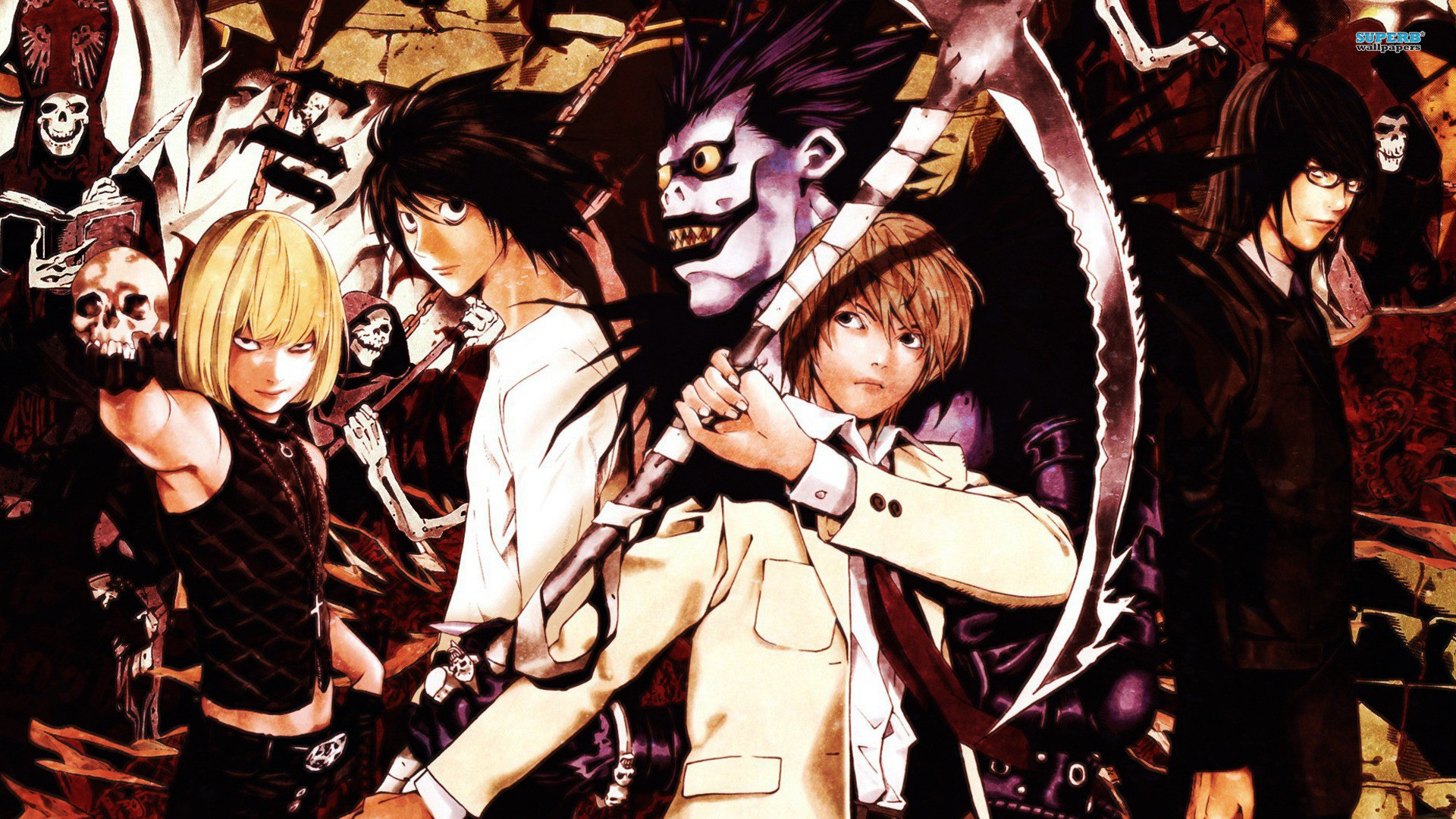 Mello, L Lawliet, Ryuk, Light Yagami, Death Note, Near, 1920x1080, immagine di sfondo