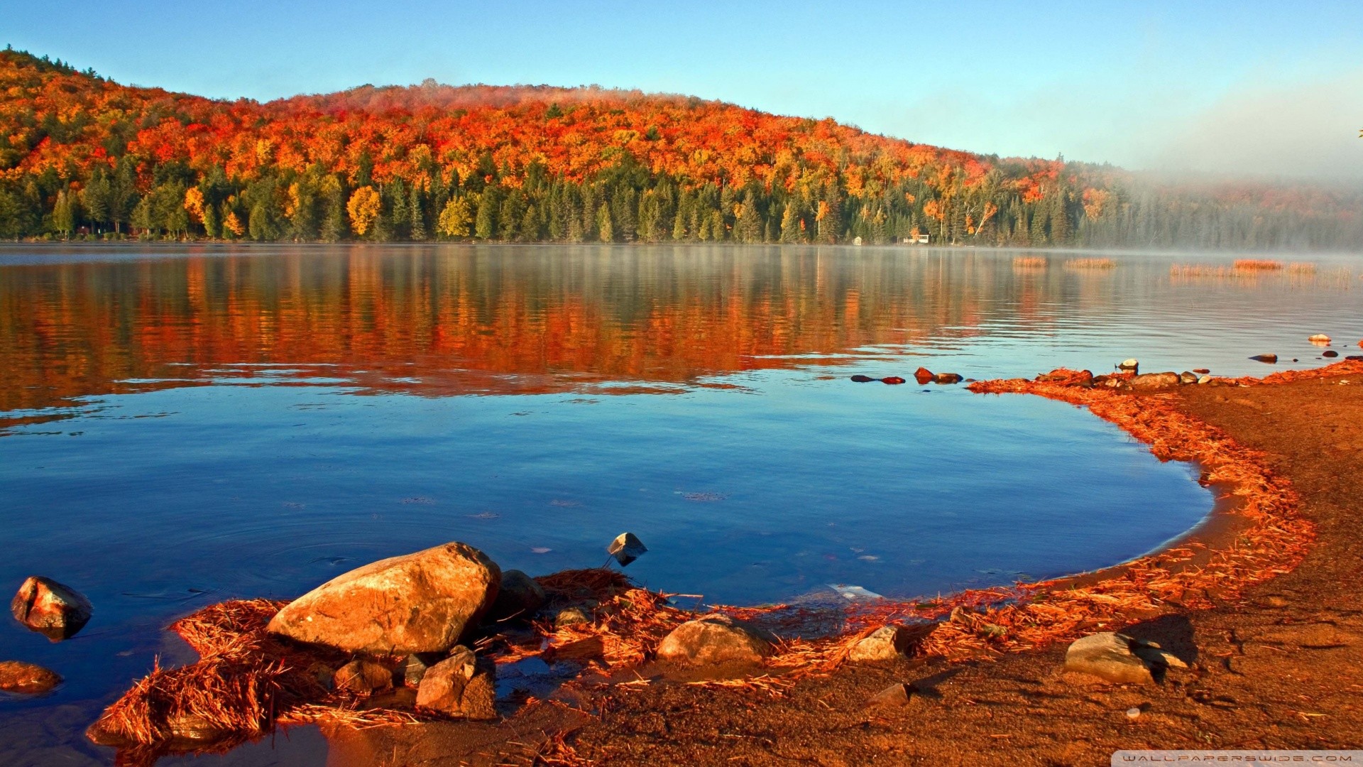 Lago, Colline, Rocce, Bosco, 1920x1080, wallpaper desktop