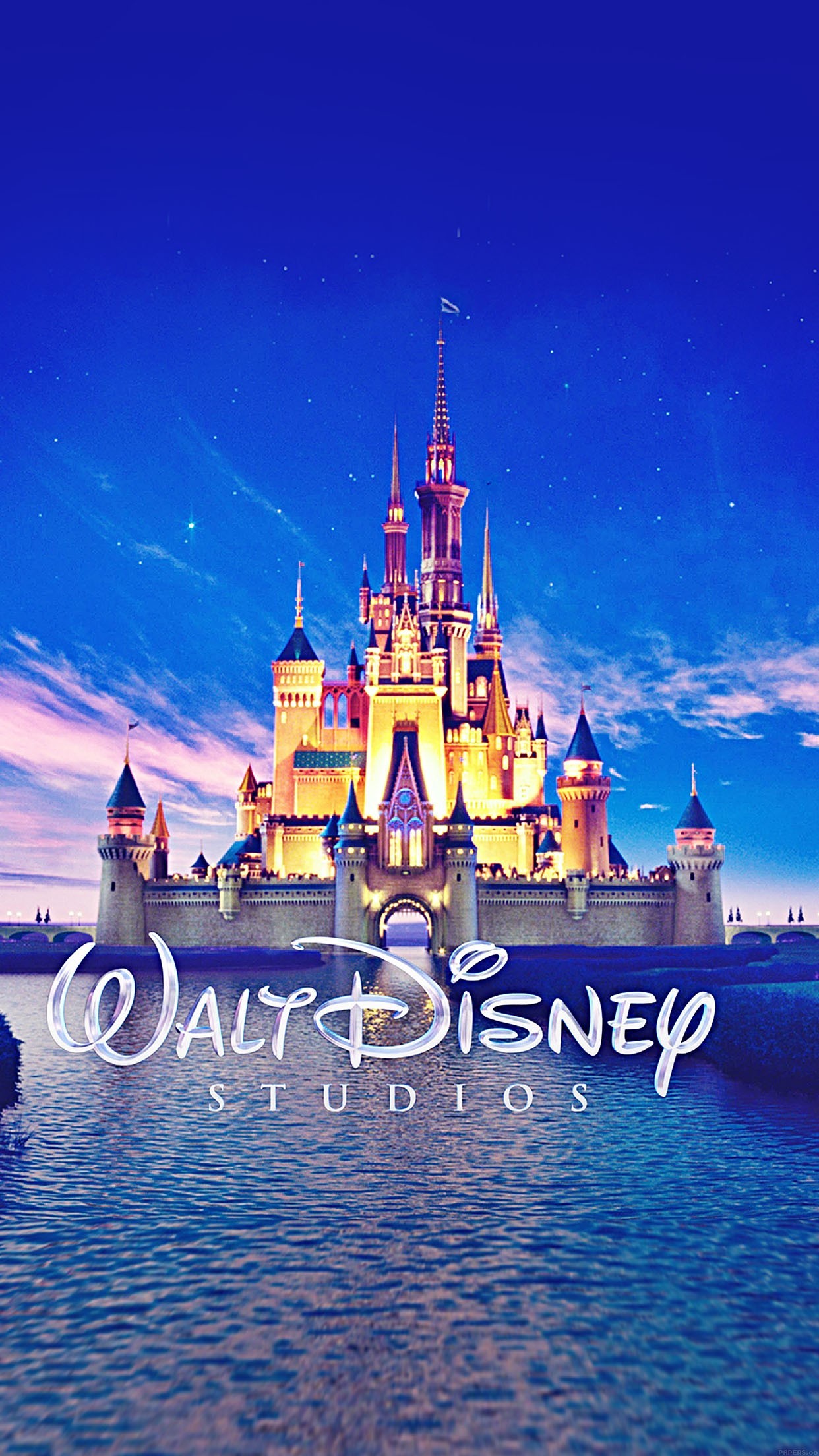Walt Disney Studios, Castello Disney, Logo, Notte, sfondo iPhone Full HD