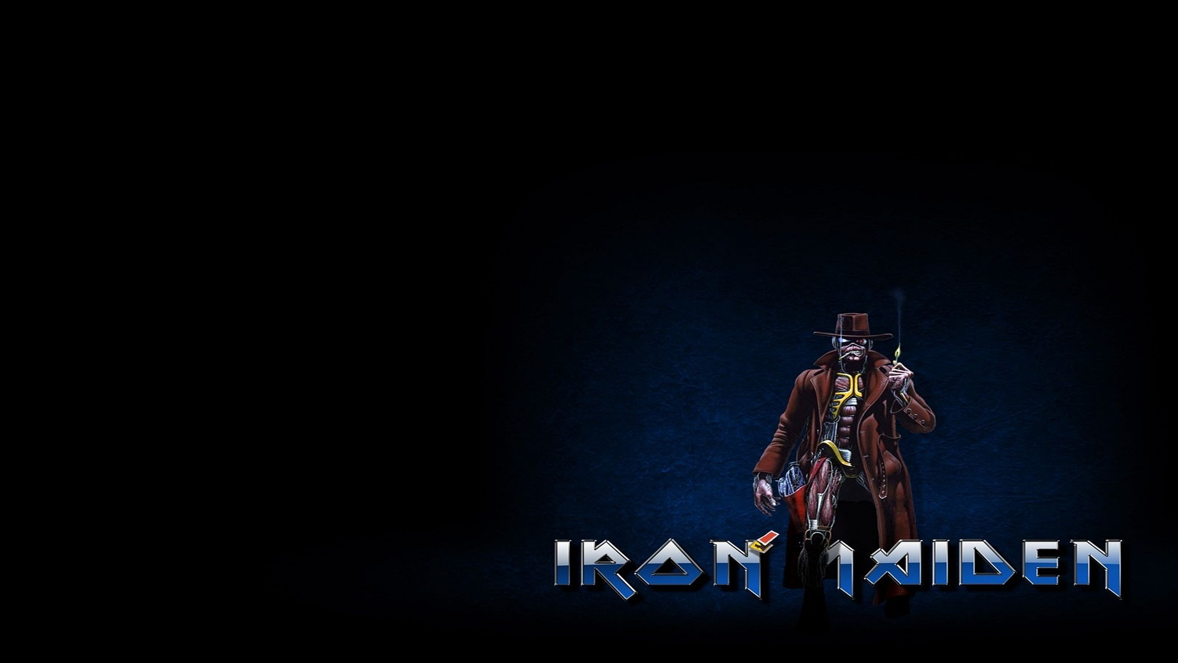 Eddie, Iron Maiden, Logo, Pistolero, Sfondo nero, 4K, wallpaper per PC