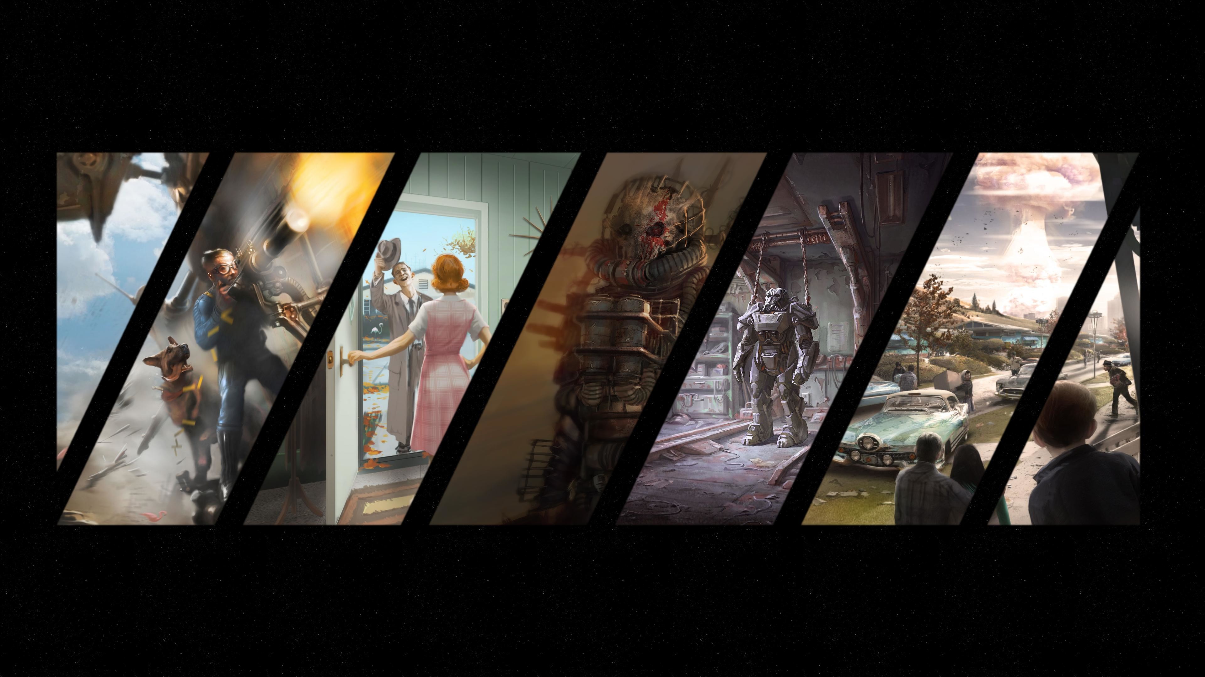 Fallout, Collage, Videogioco, Sfondo nero, 4K, wallpaper PC
