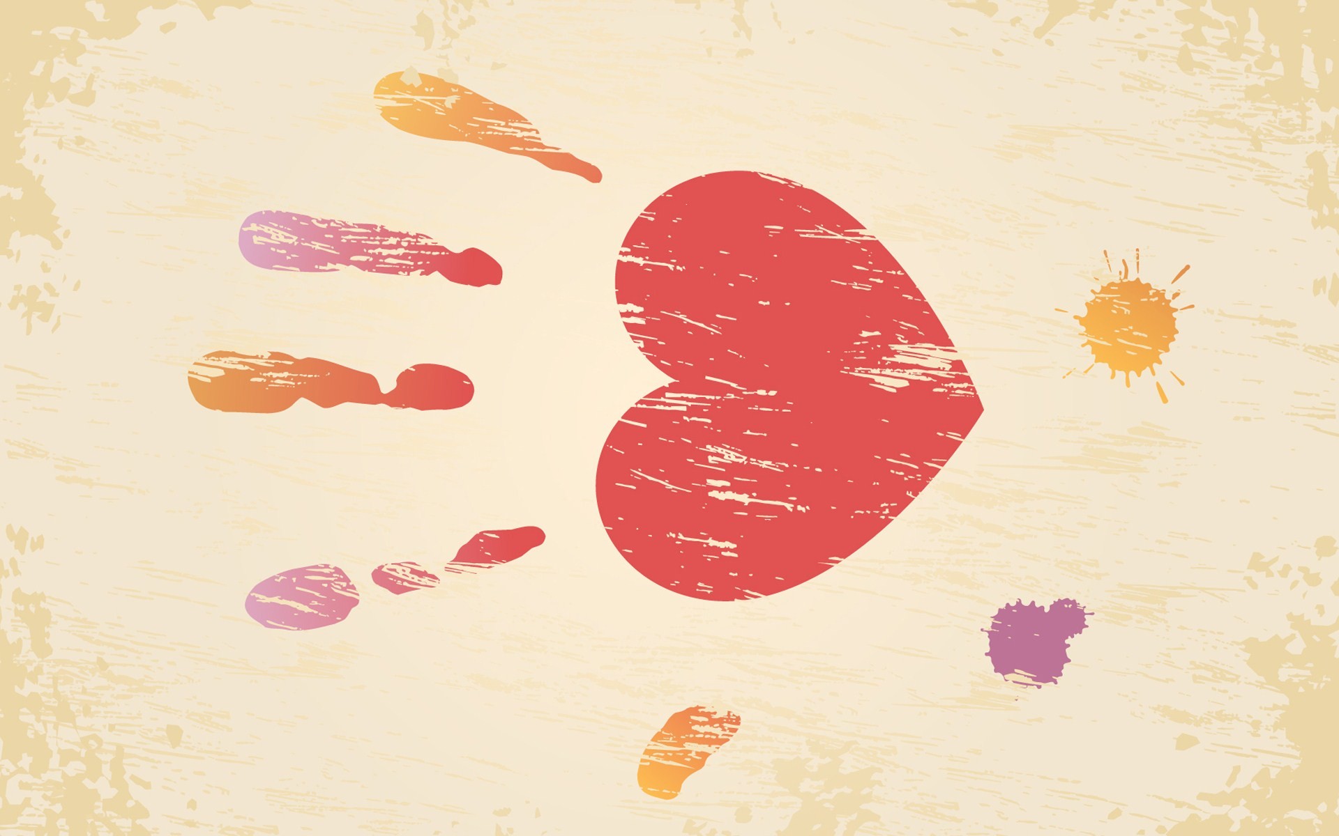 Cuore rosso, Impronta della mano, Schizzi, Sfondo crema, Full HD, wallpaper desktop