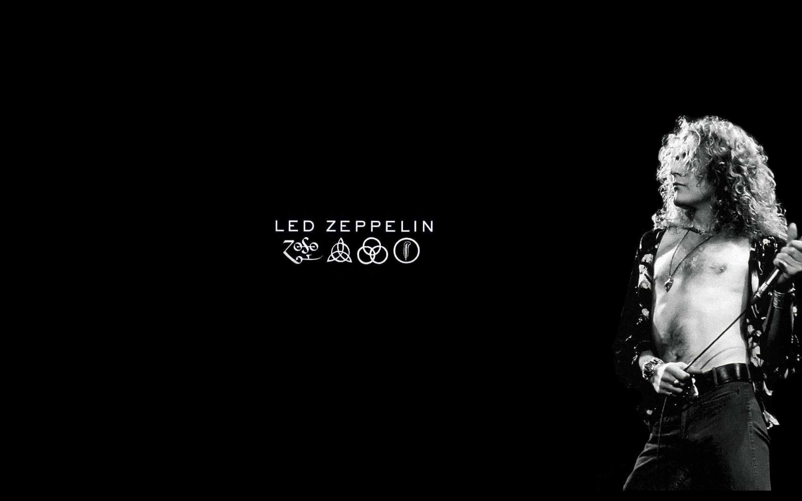 Robert Plant, Led Zeppelin, Simboli Zoso, Sfondo nero, 2K, wallpaper per portatile