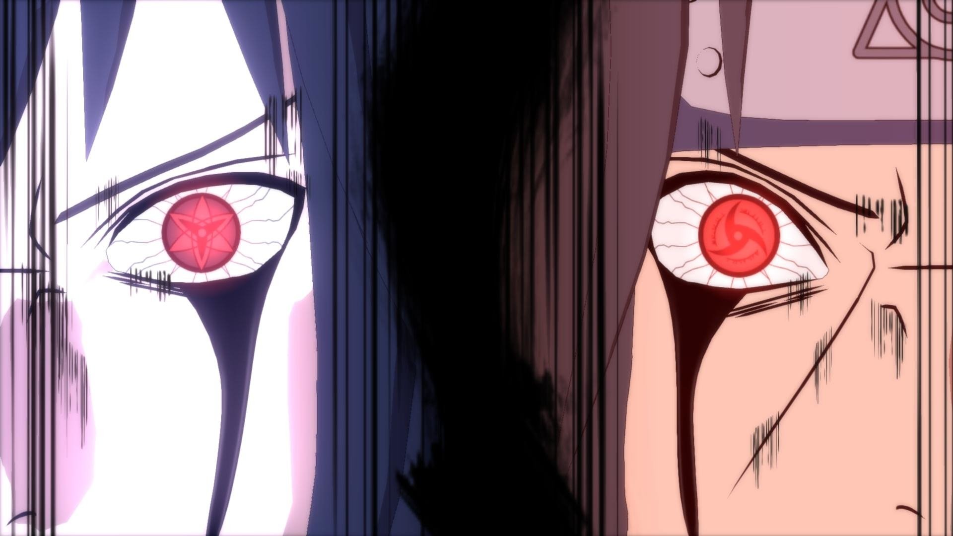 Itachi Uchiha, Sasuke Uchiha, Mangekyō Sharingan, Occhi, Full HD, sfondo Windows 11
