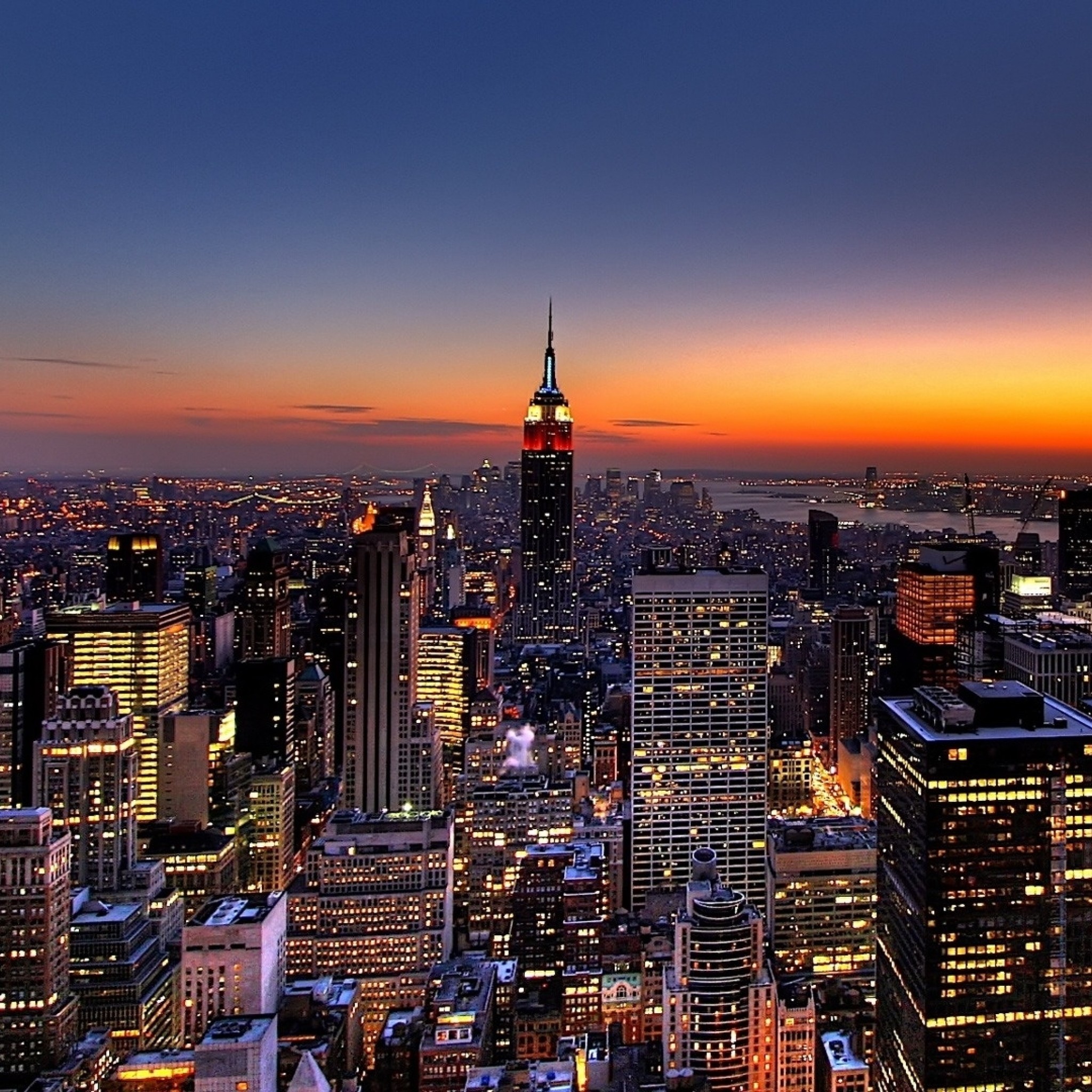 Empire State Building, Manhattan, New York, Crepuscolo, Notte, sfondo per iPad e tablet