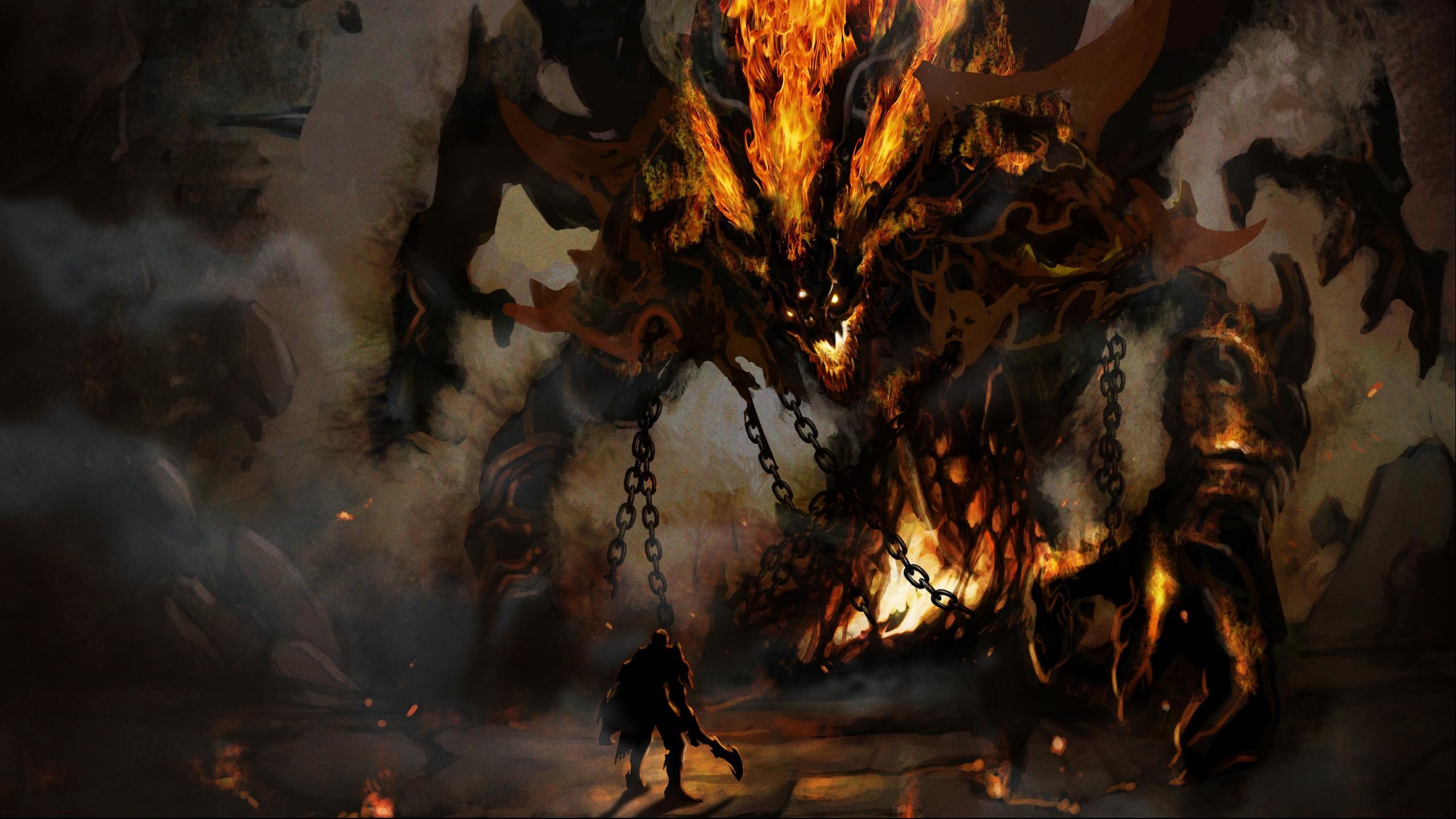 Balrog, Il Signore degli Anelli, Fuoco, Catene, 16:9 2K, sfondo widescreen