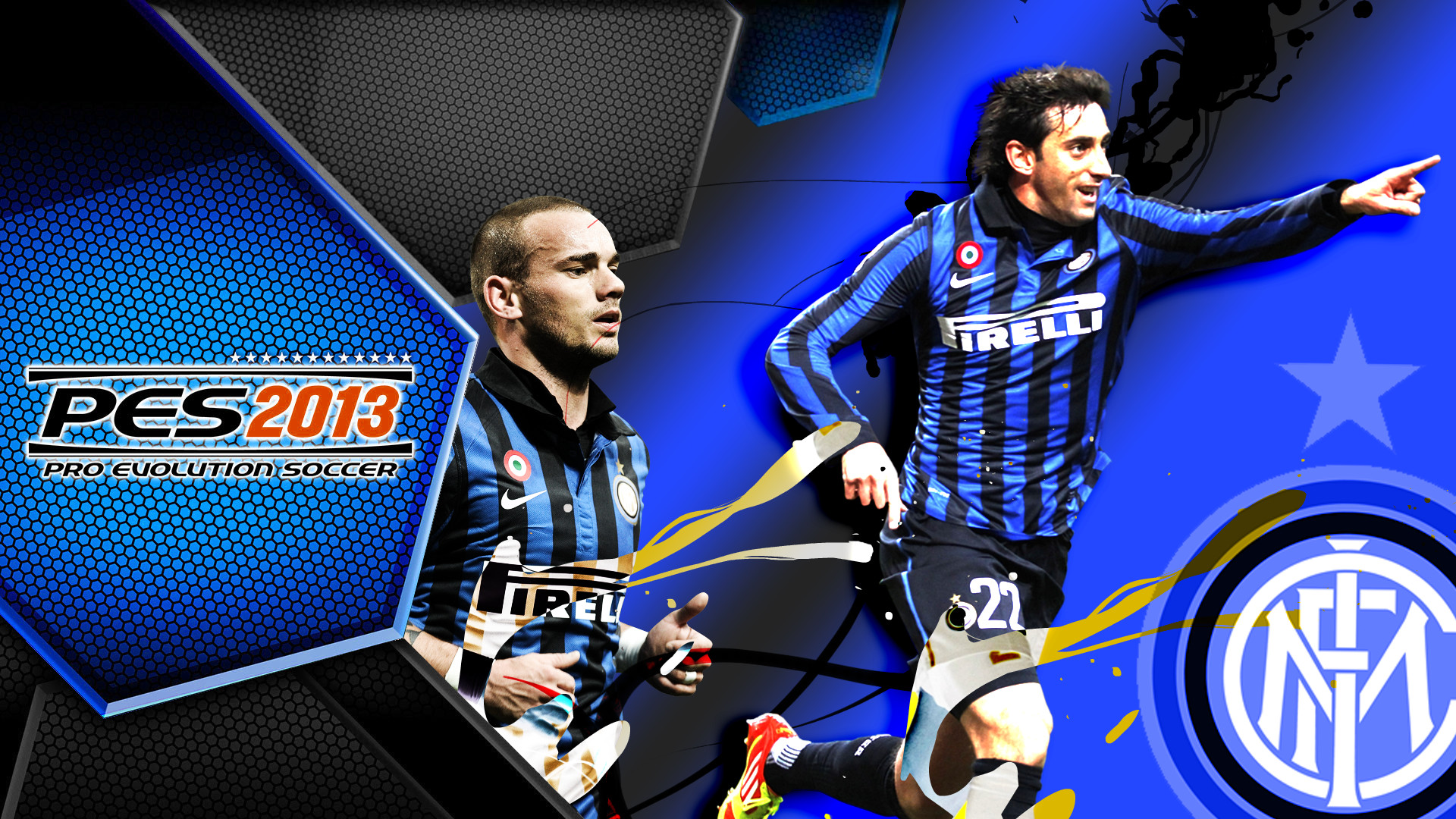 PES 2013, Pro Evolution Soccer, Wesley Sneijder, Diego Milito, Inter, Videogioco, immagine di sfondo