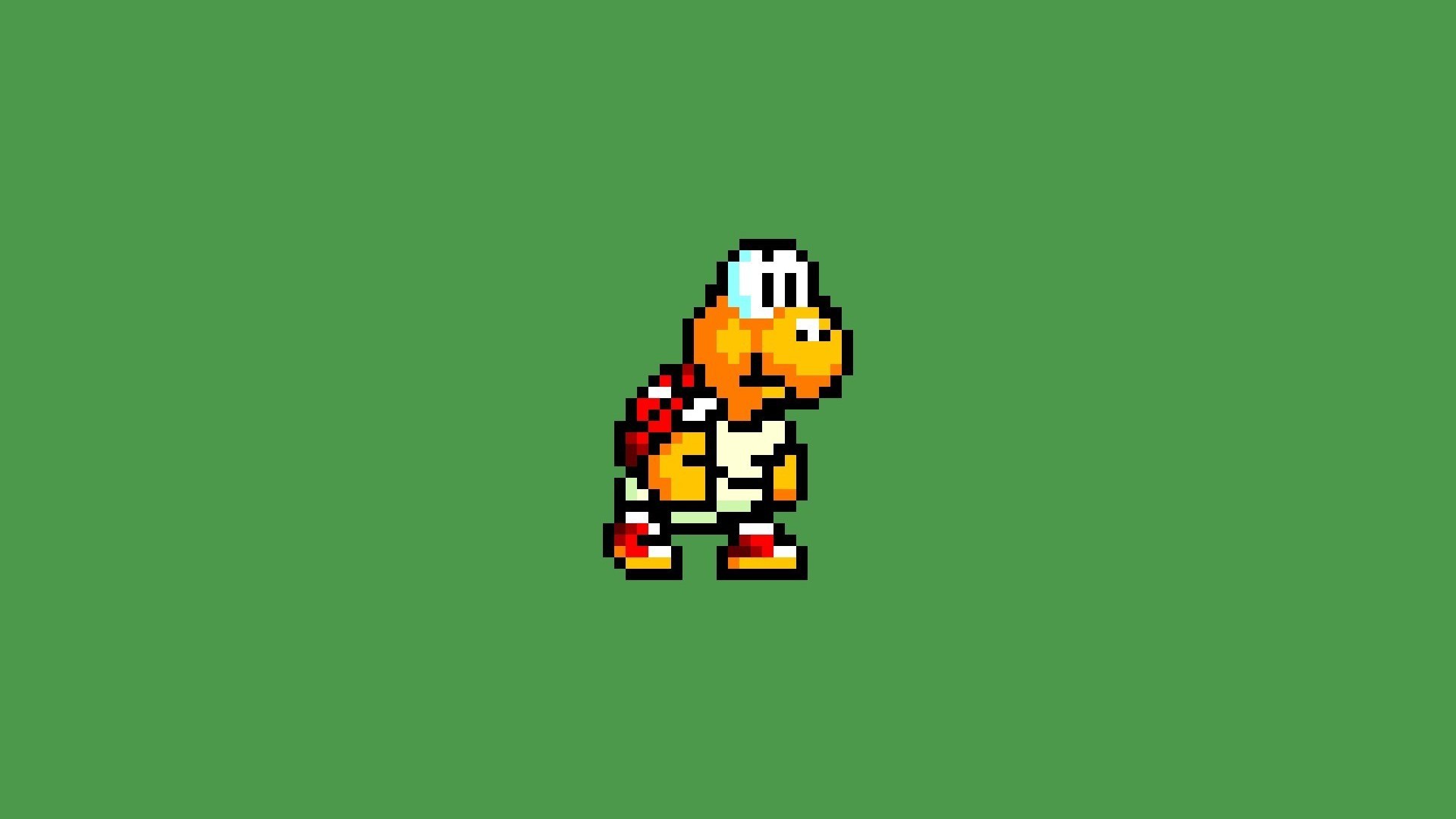 Koopa Troopa, Super Mario, Pixel art, Sfondo verde, Full HD, wallpaper per PC