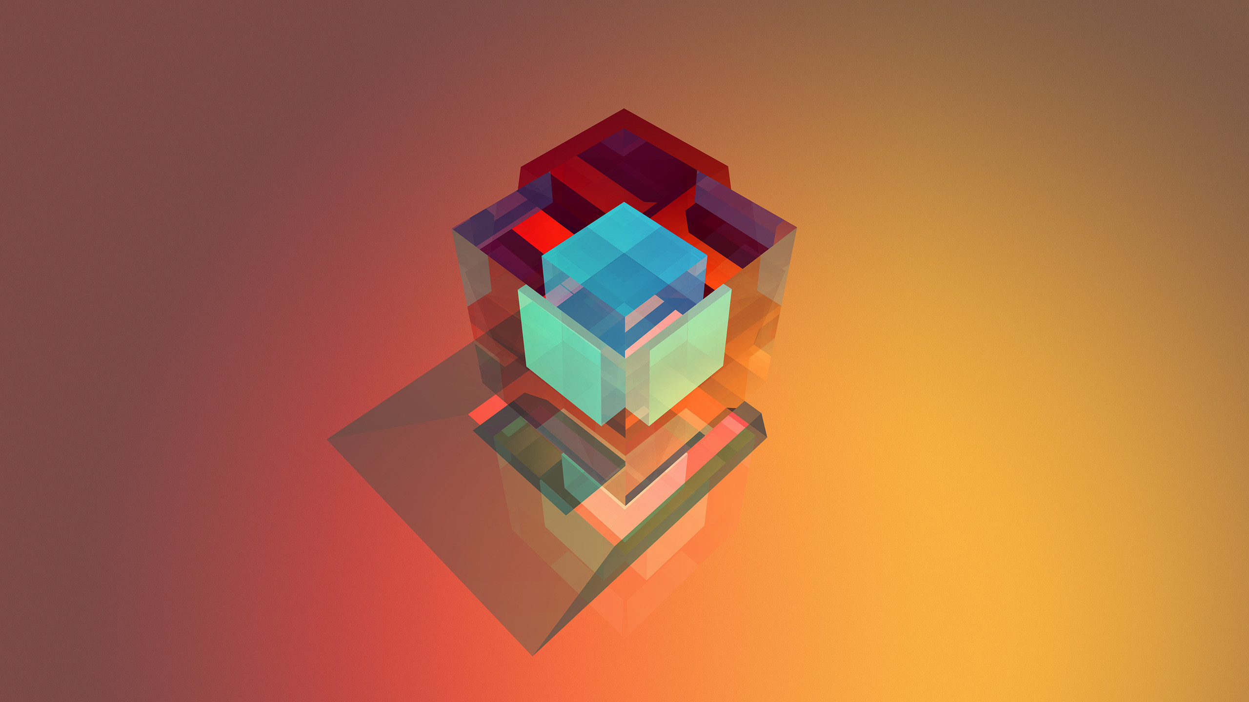 Cubo, Rendering 3D, Astratto, Arancione, 2560x1440, sfondo per PC