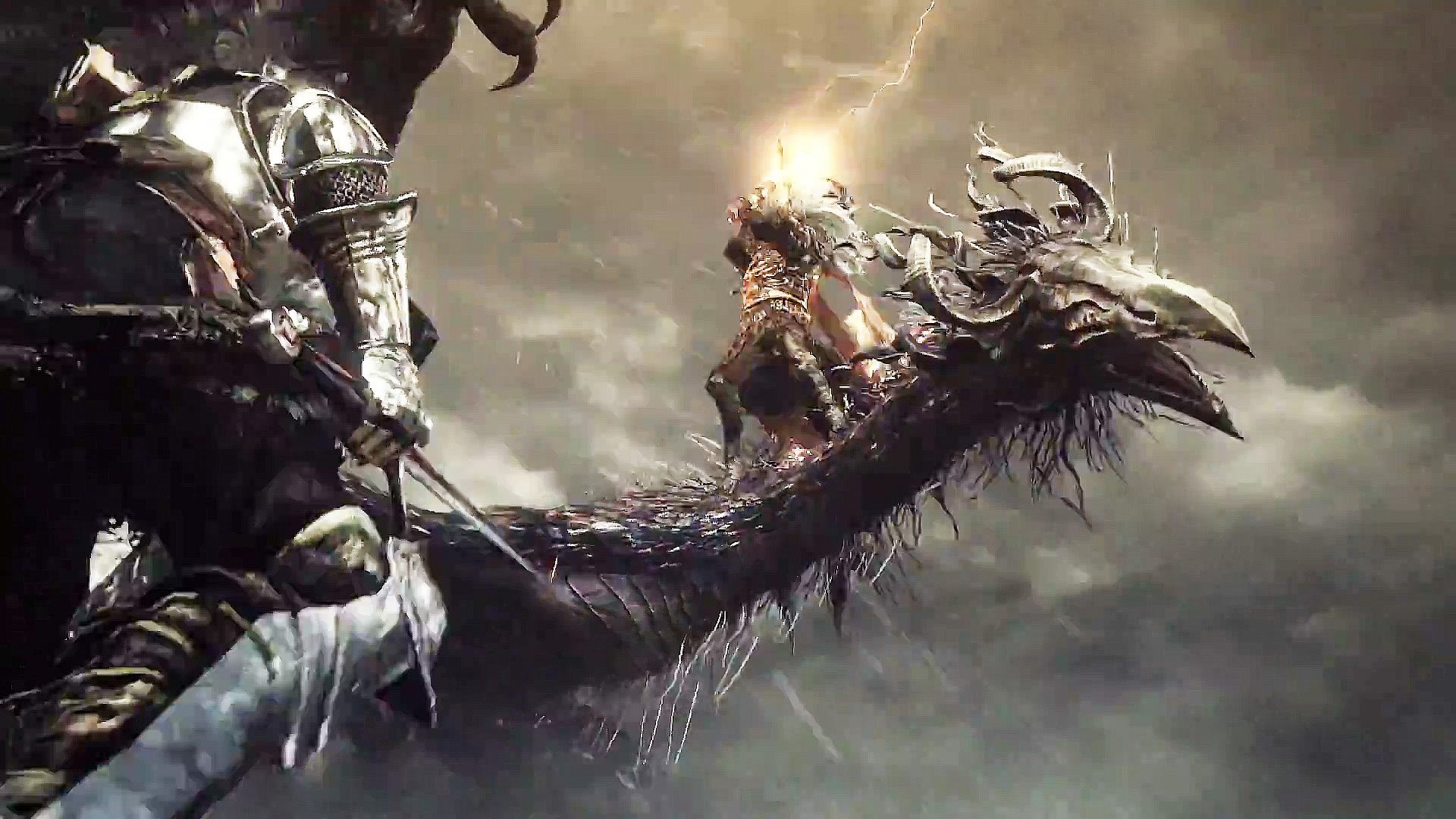 Dark Souls III, Cavaliere, Drago, Cielo tempestoso, Full HD 1080p, sfondo desktop