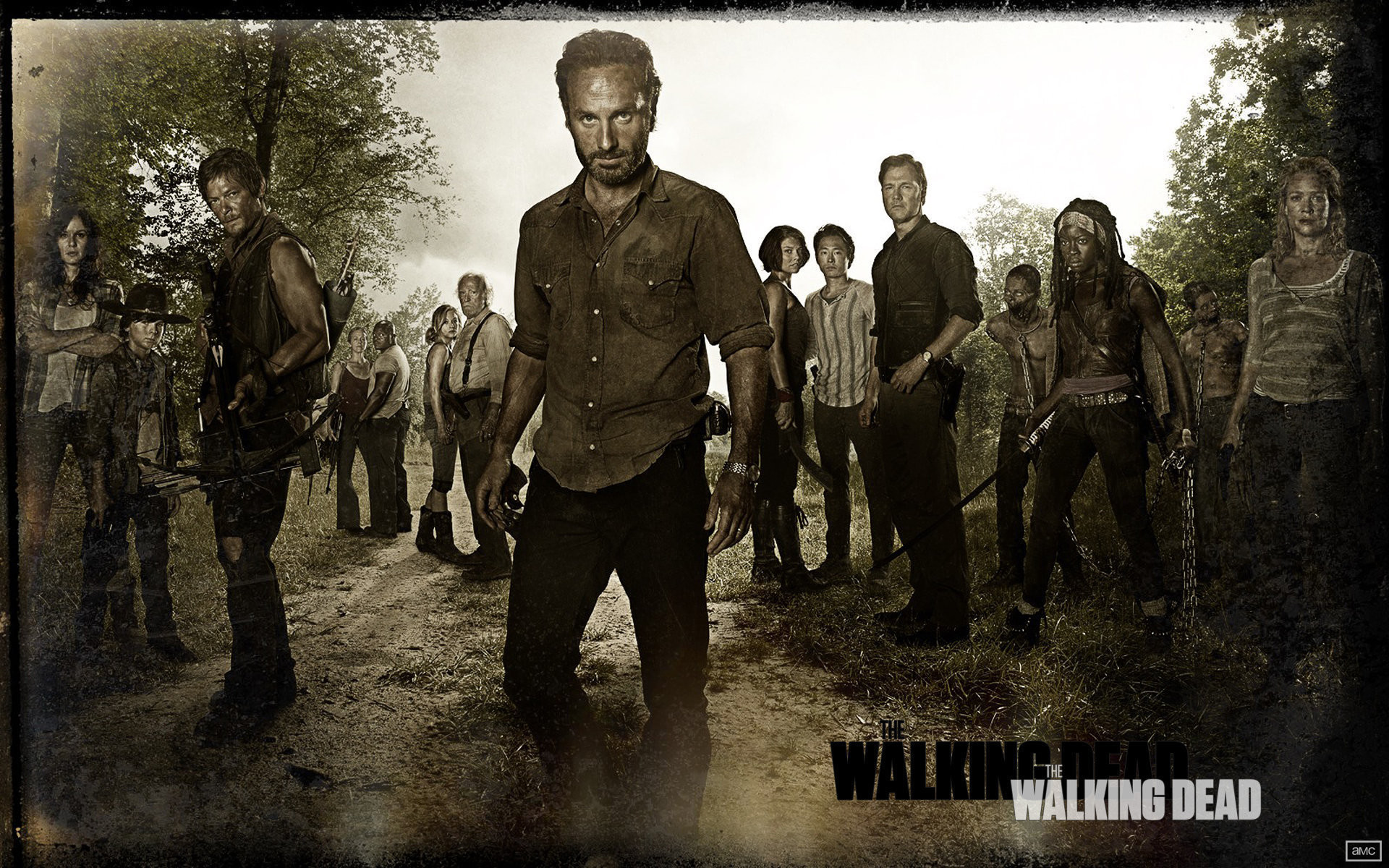 The Walking Dead, Rick Grimes, Daryl Dixon, Michonne, Cast, Bosco, sfondo Windows 11