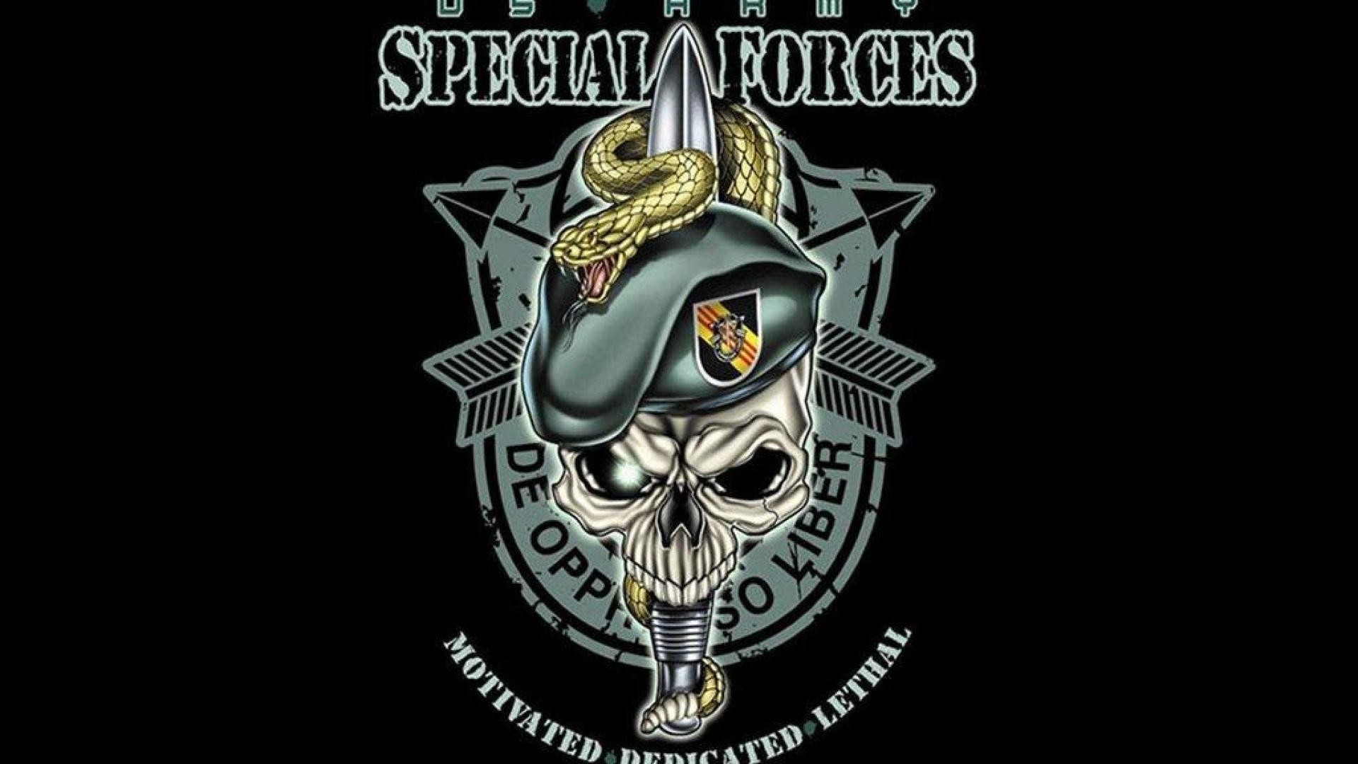 Special Forces, De Oppresso Liber, Teschio, Basco verde, Emblema, wallpaper 1920x1080
