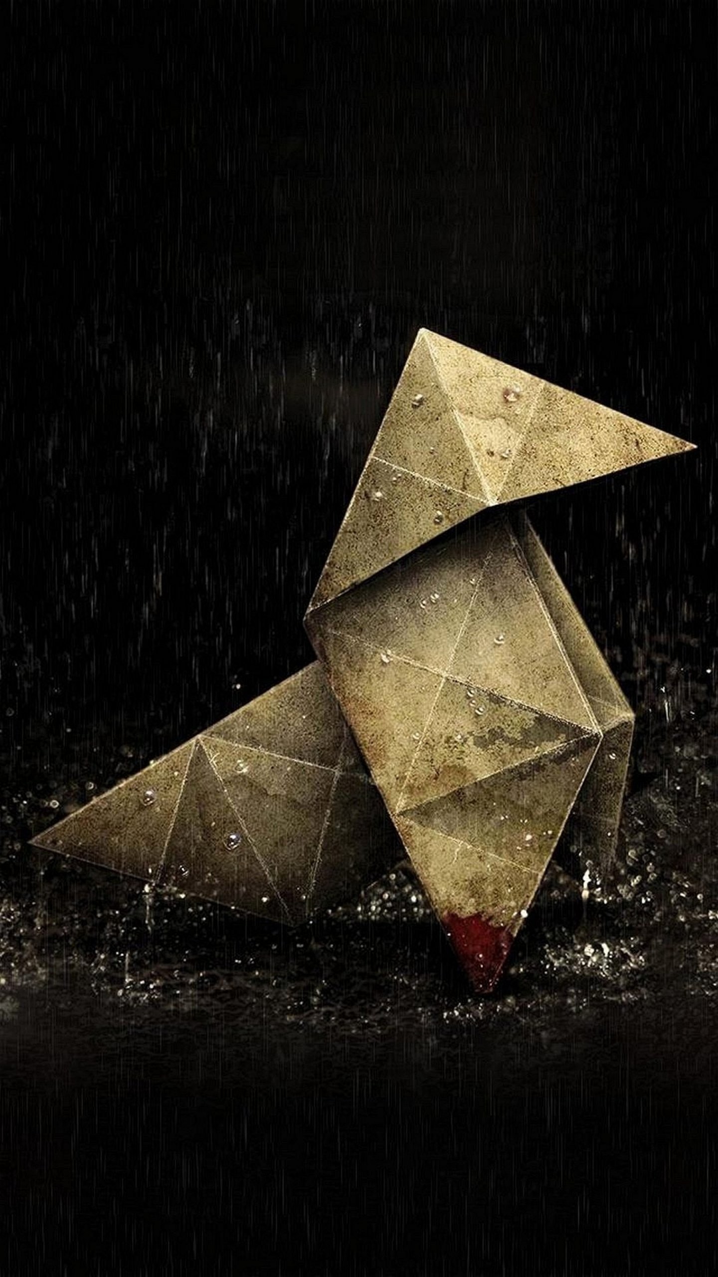Origami, Gru di carta, Pioggia, Sfondo scuro, QHD+, schermata di blocco del cellulare