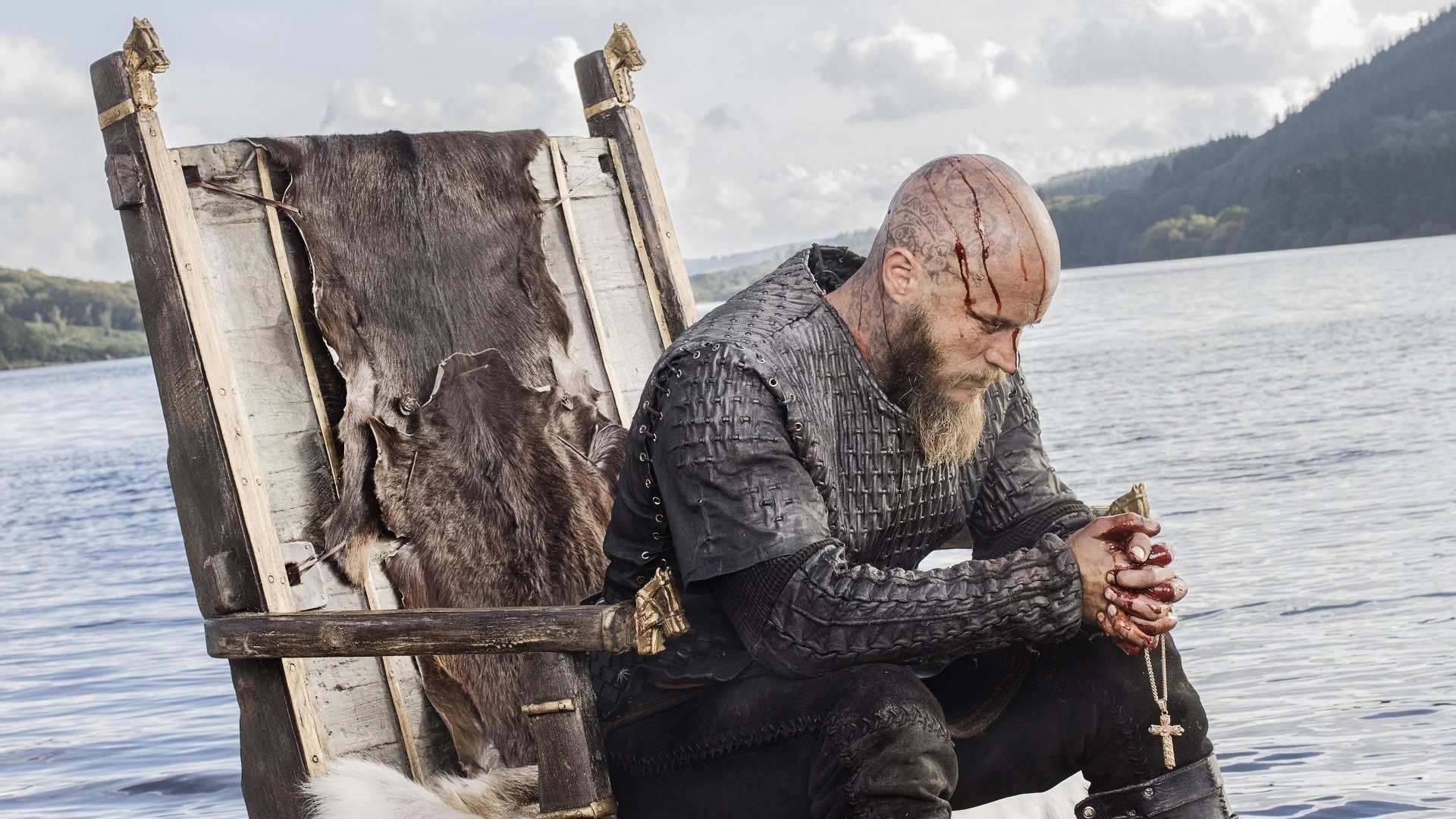 Ragnar Lothbrok, Vikings, Lago, Trono, 1920x1080, sfondo per PC